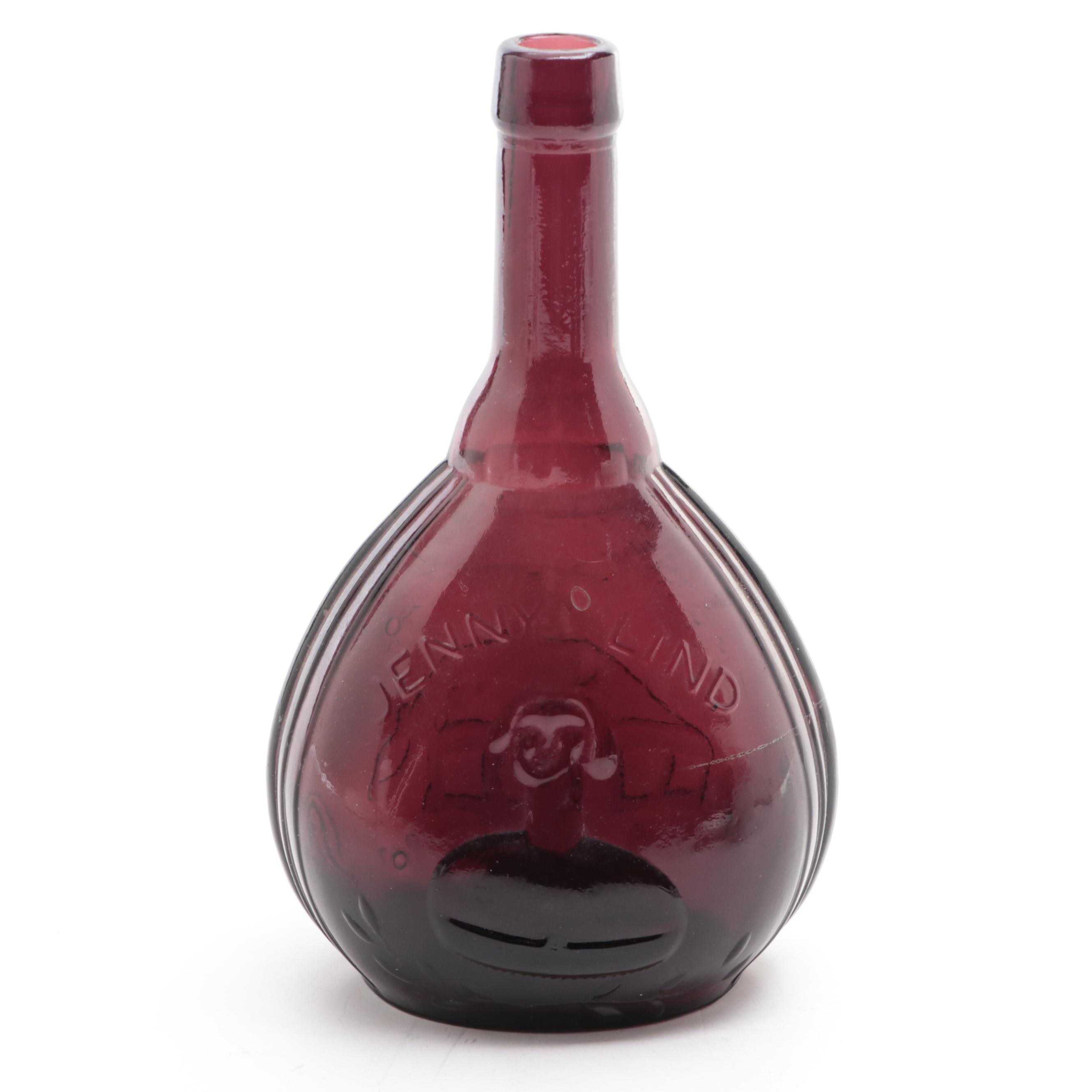 Amethyst Glass Jenny Lind Portrait Bottle with Other Ceramic Tableware