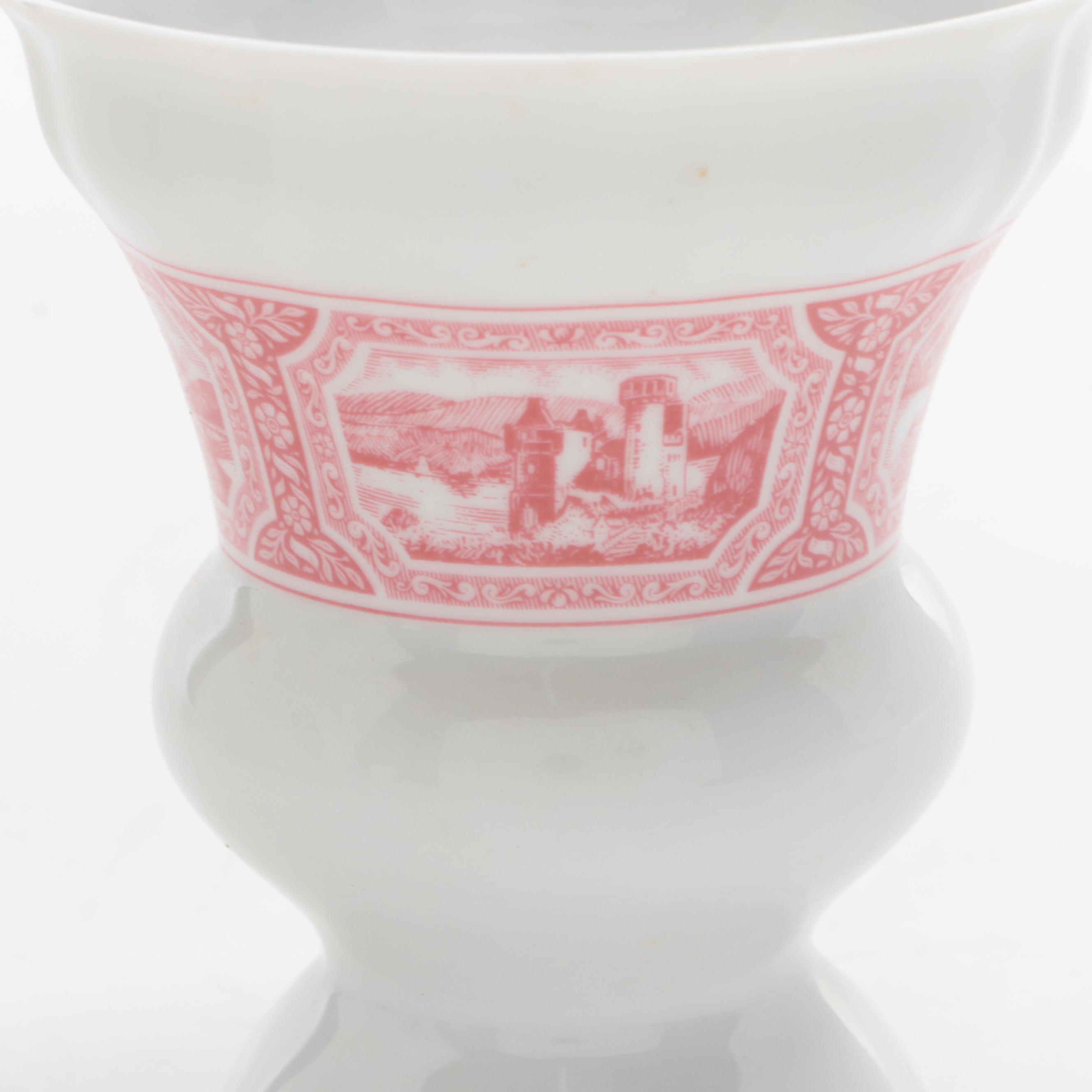 Amethyst Glass Jenny Lind Portrait Bottle with Other Ceramic Tableware