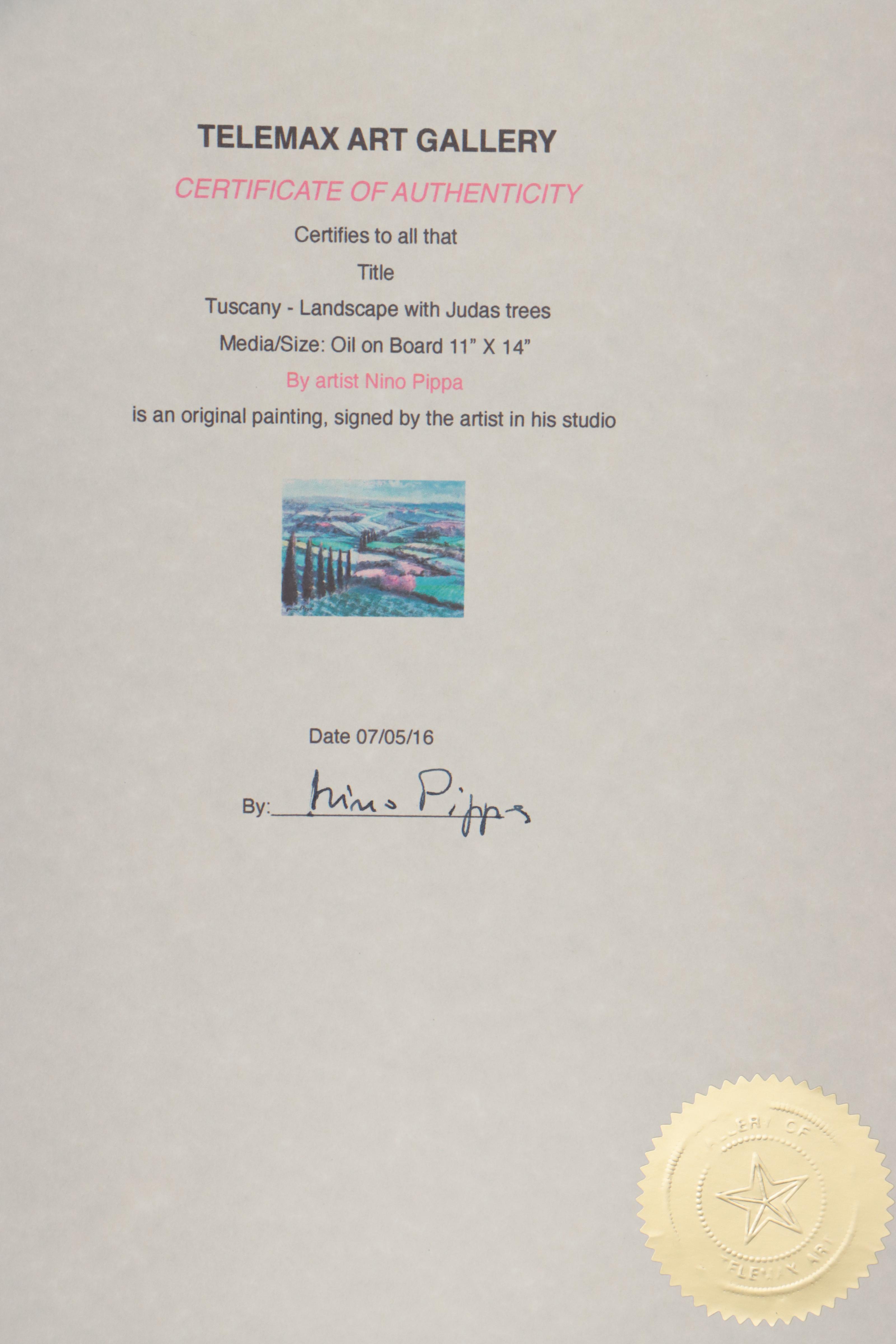 Nino Pippa Oil Painting "Tuscany - Landscape with Judas Trees," 2016