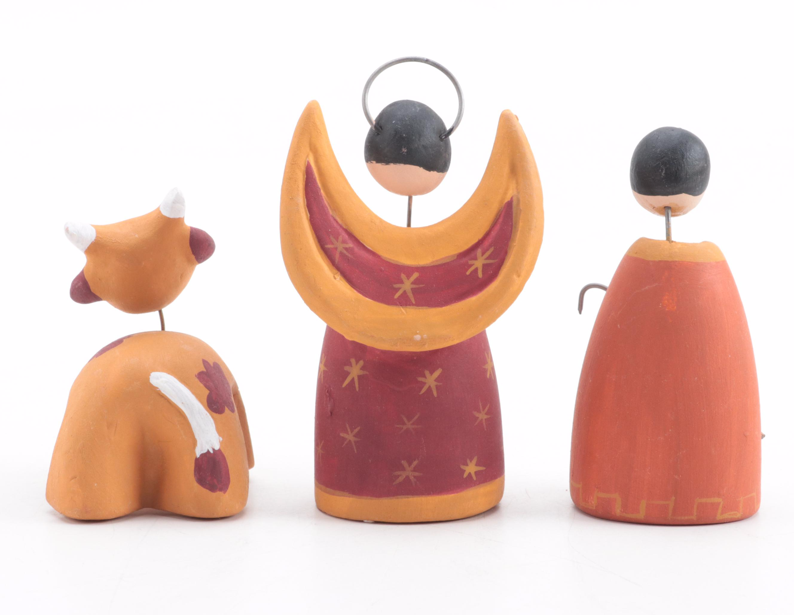 Mexican Ceramic Nativity Figurines with Resin Backdrop