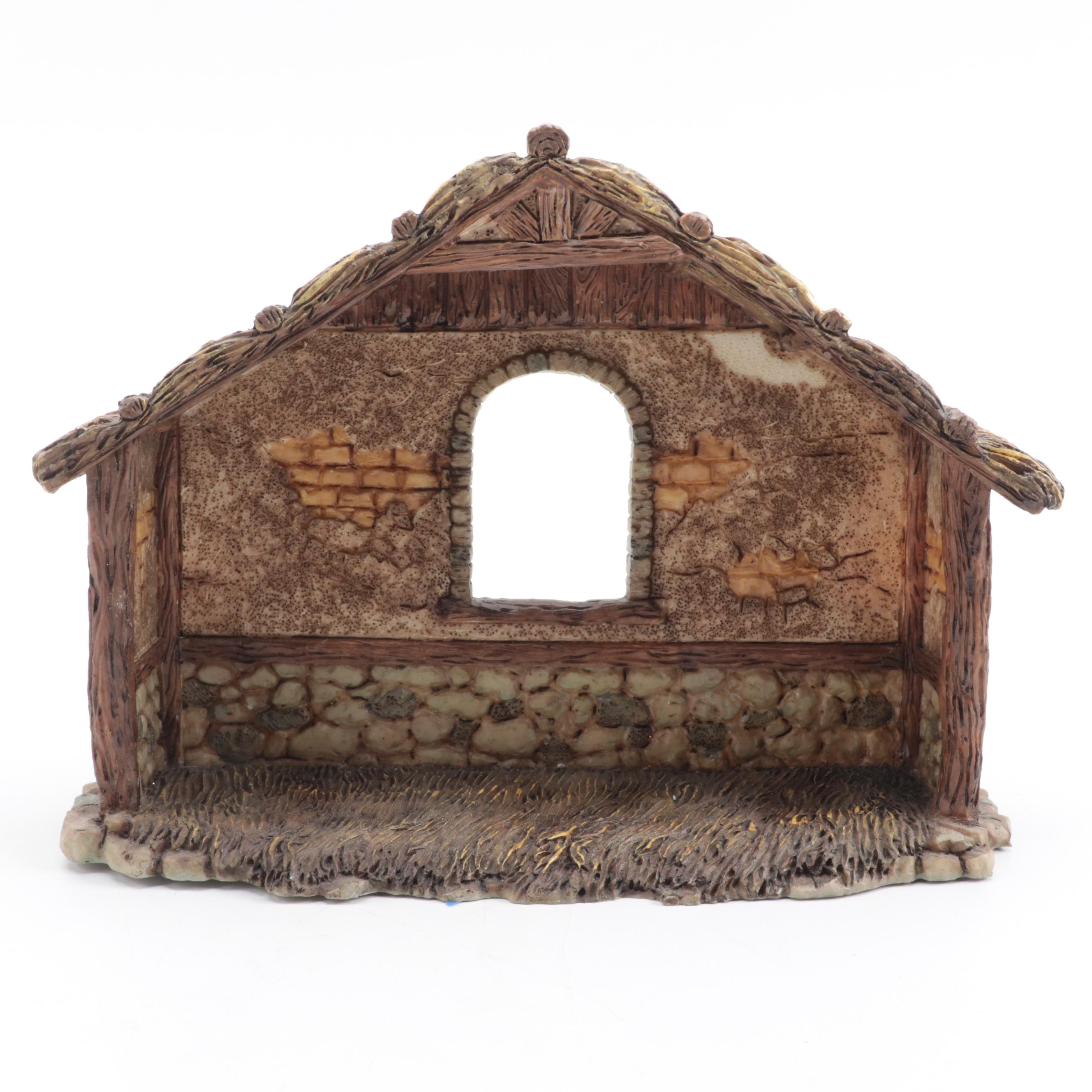 Mexican Ceramic Nativity Figurines with Resin Backdrop