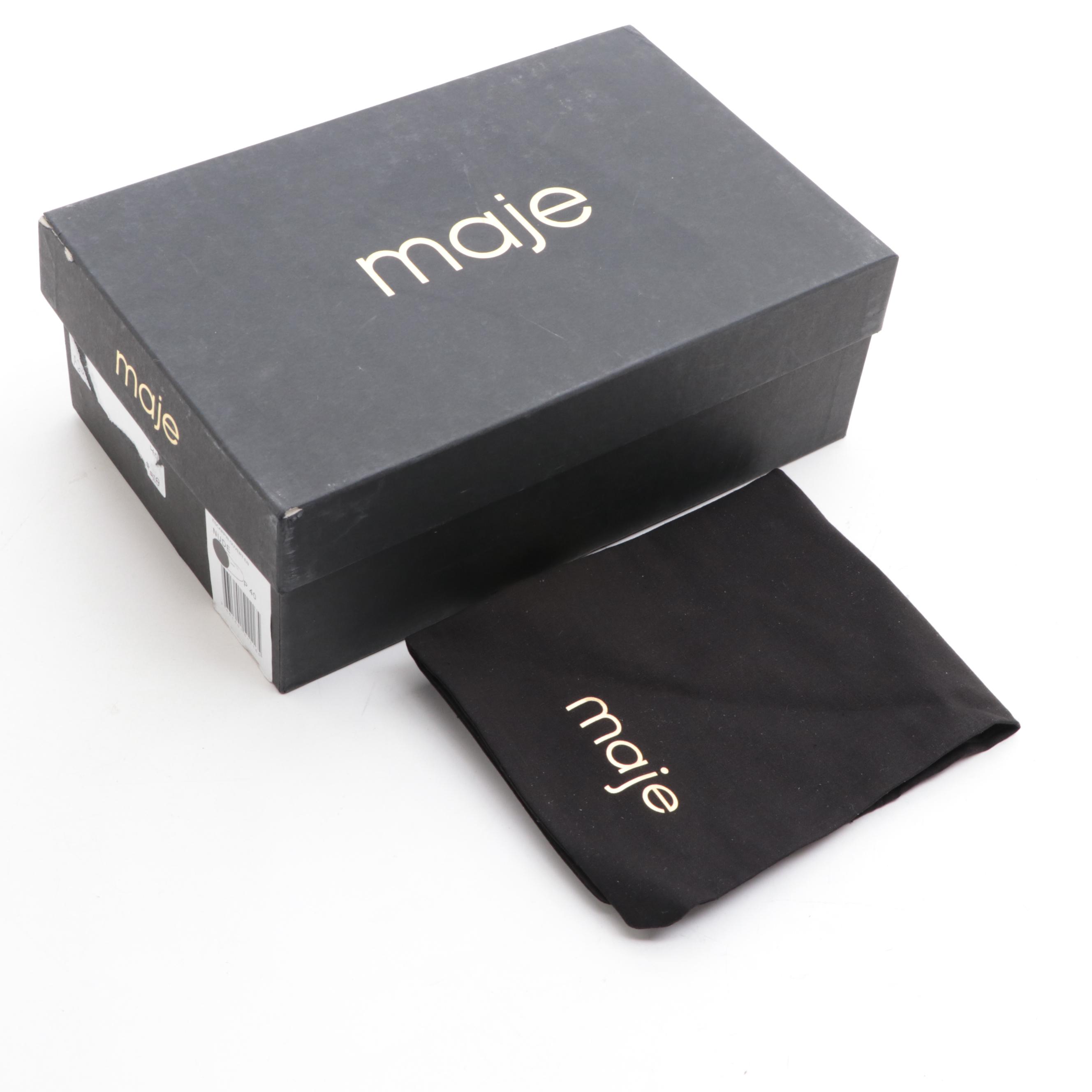 Maje Alba Studded Ankle Strap Sandals in Suede with Box