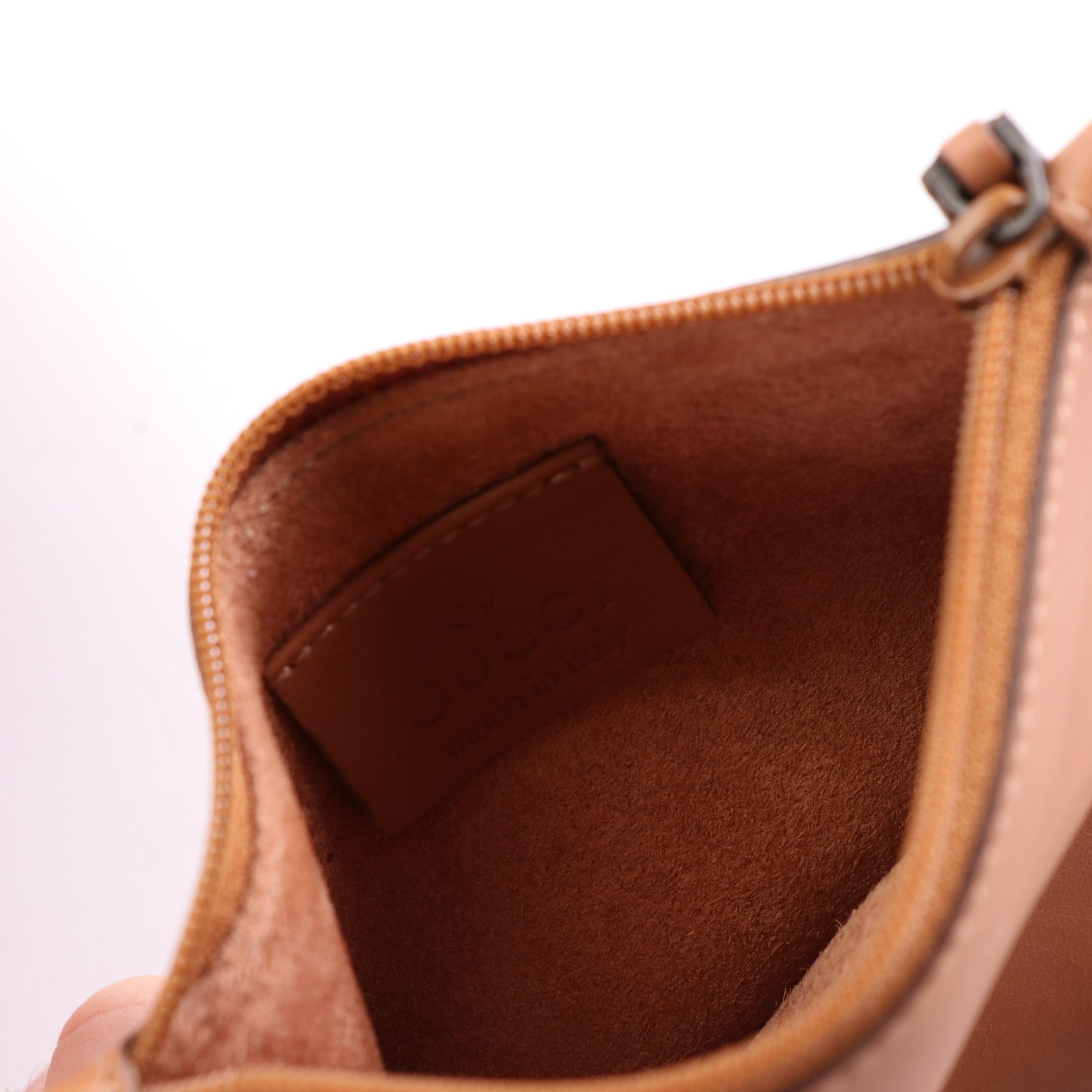 Gucci Small Ring Shopper Tote in Brown Calfskin Leather w/Zip Pouch