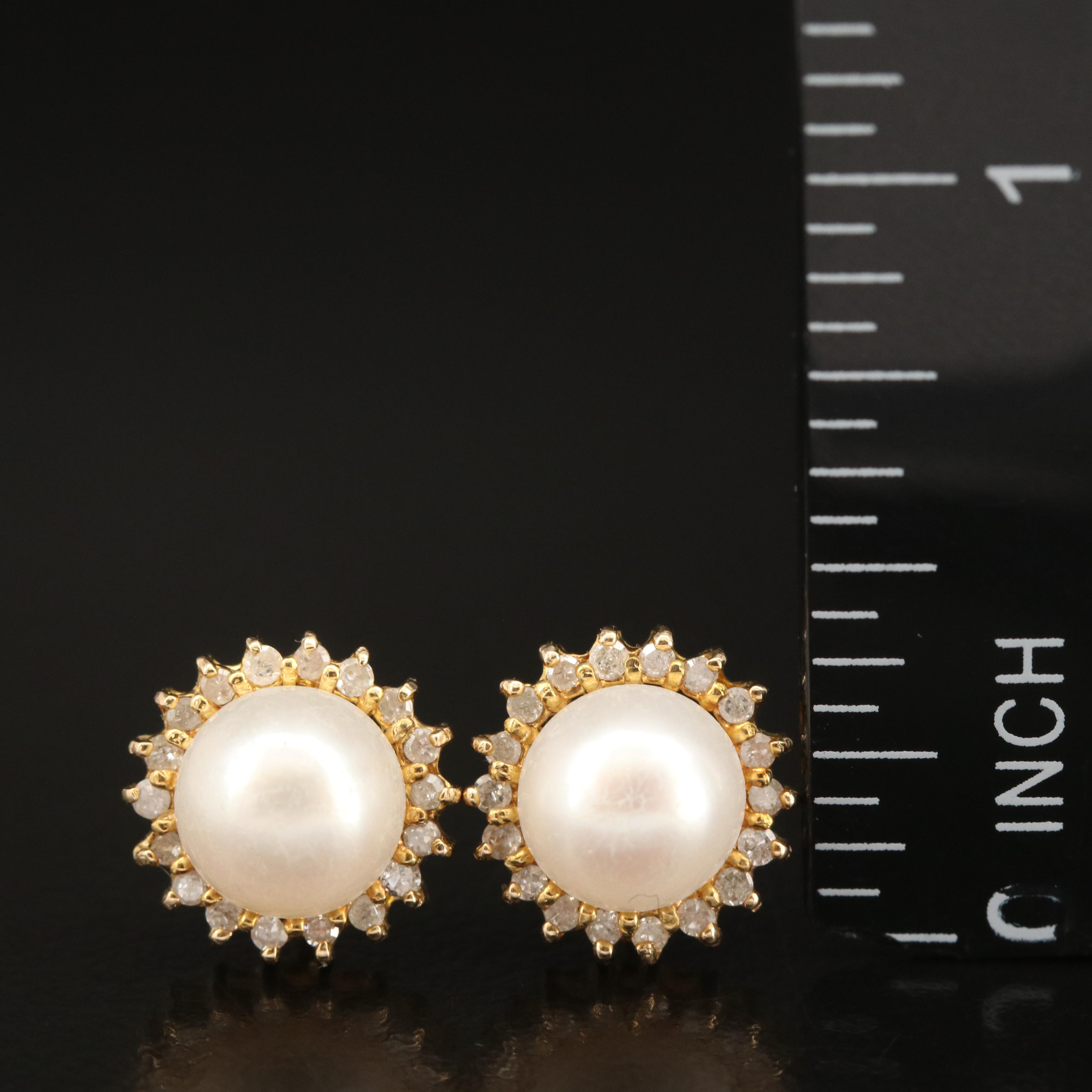 14K Pearl and Diamond Halo Earrings
