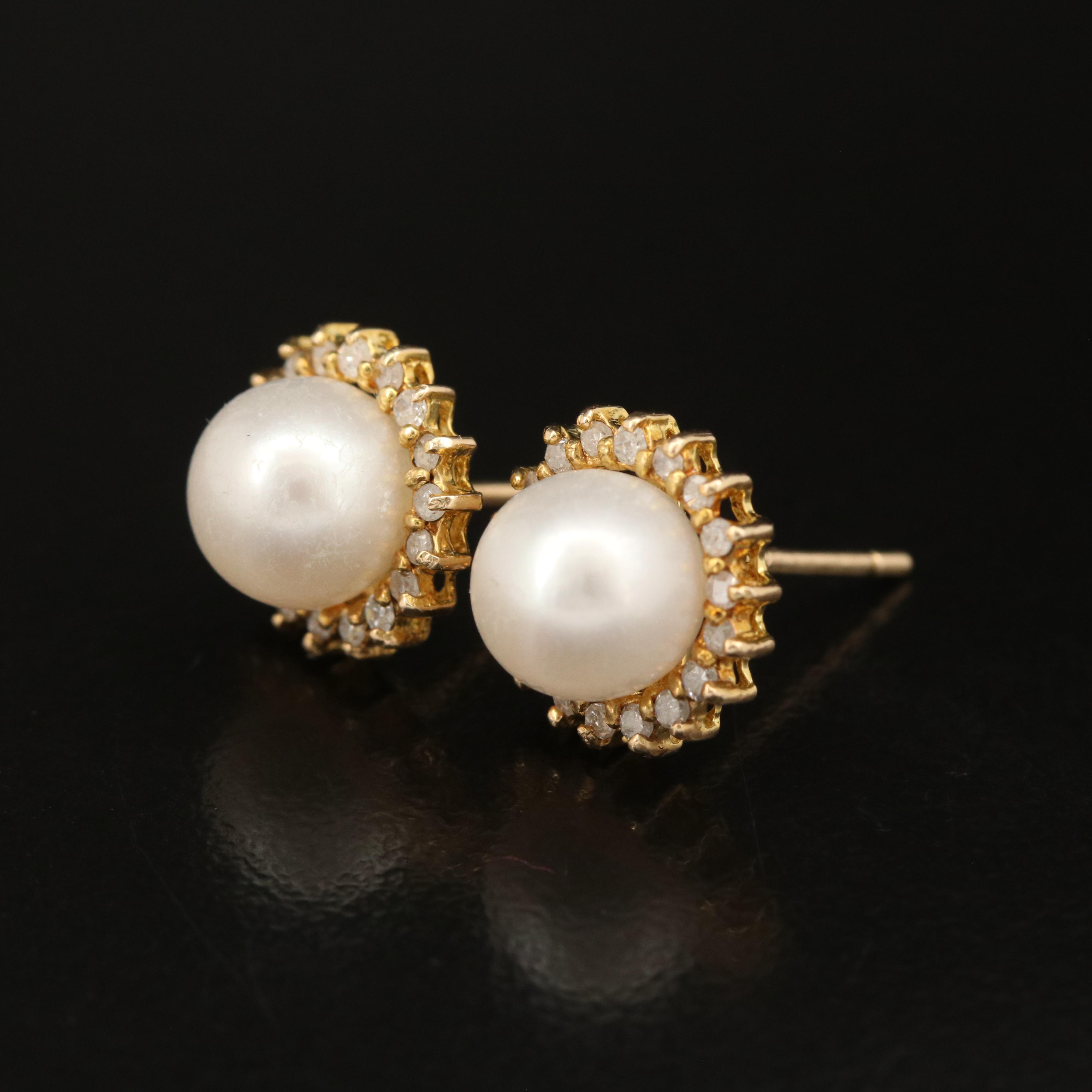 14K Pearl and Diamond Halo Earrings