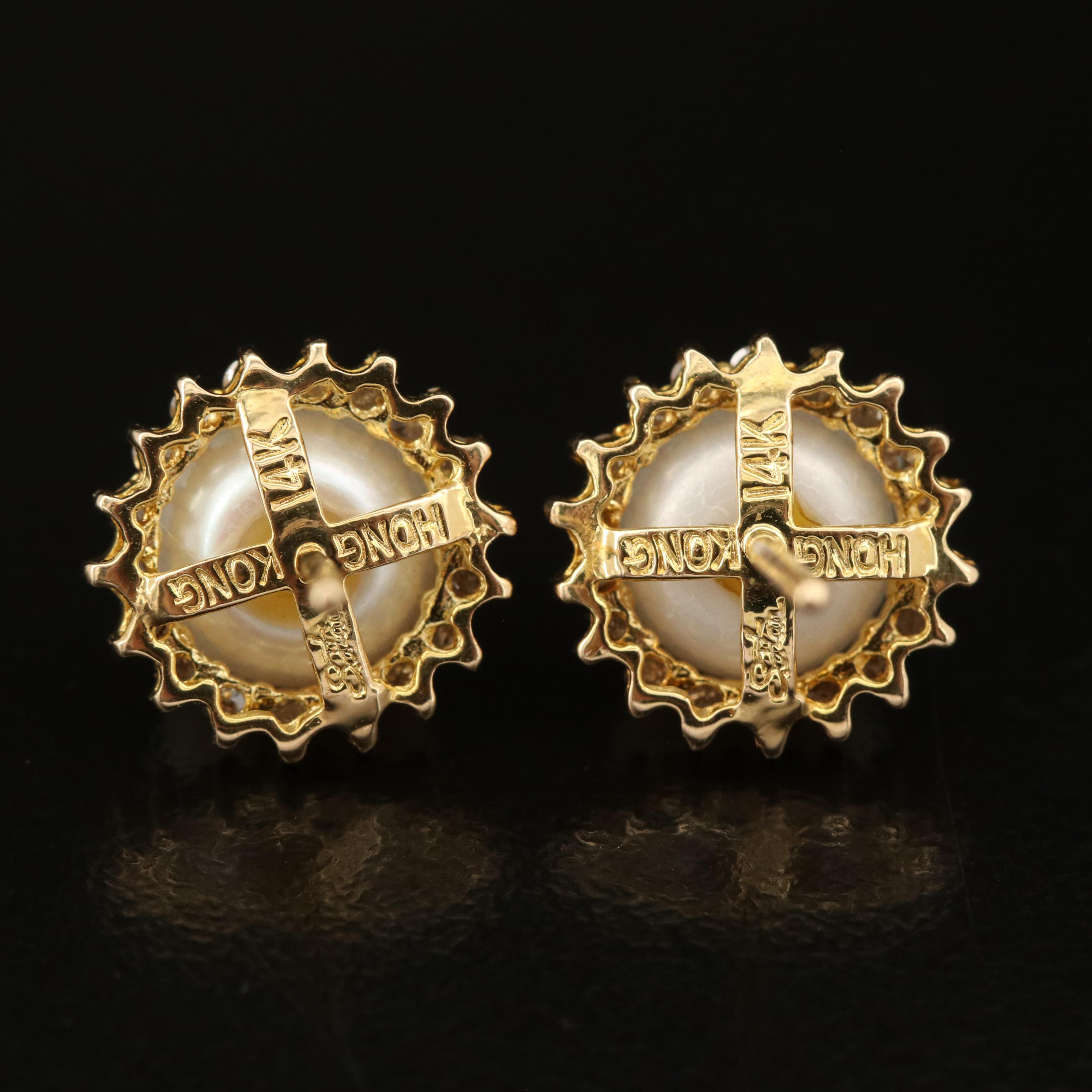 14K Pearl and Diamond Halo Earrings