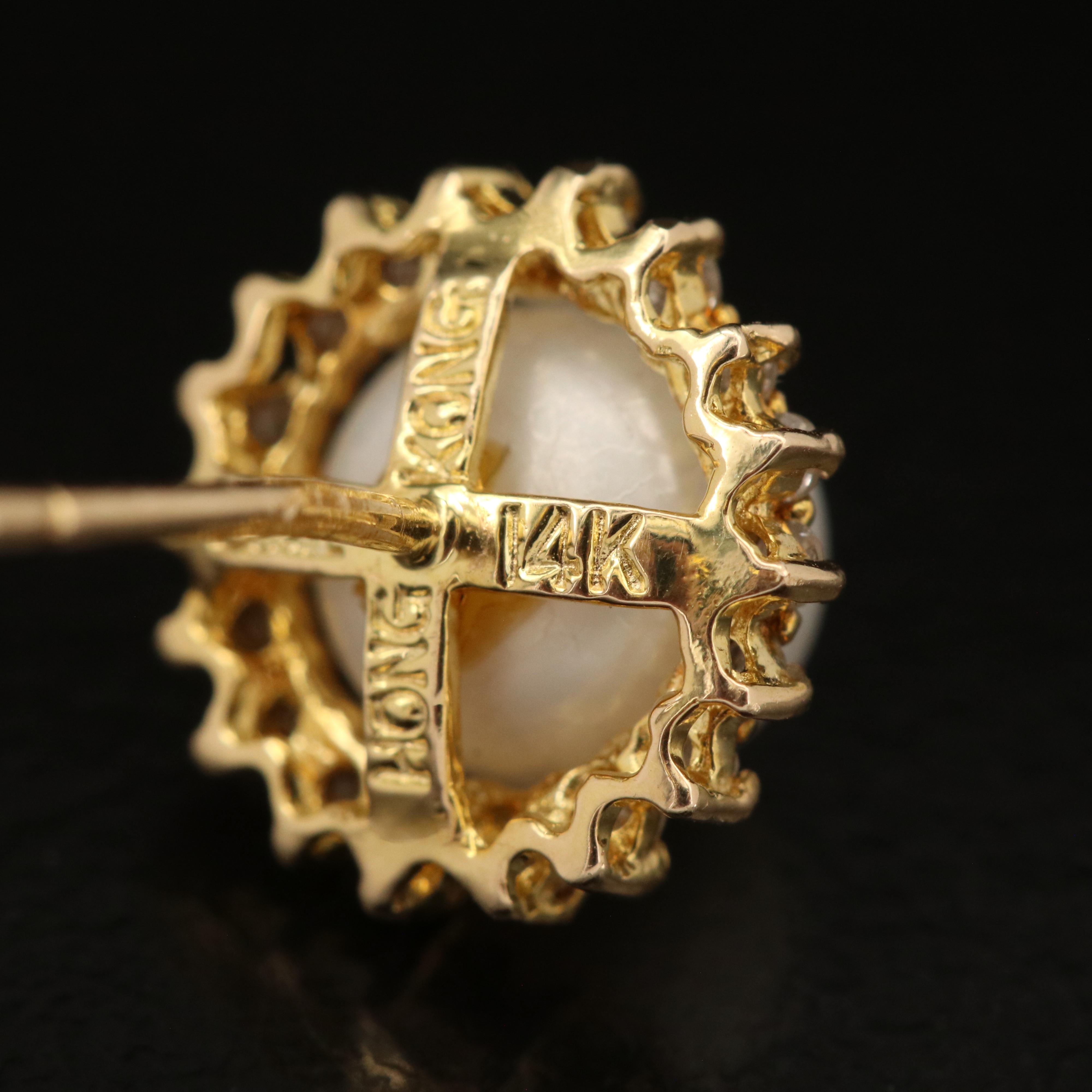 14K Pearl and Diamond Halo Earrings