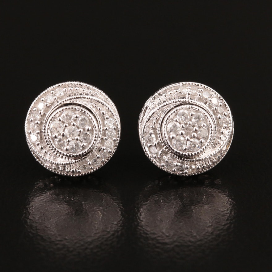 Sterling Diamond Cluster Stud Earrings