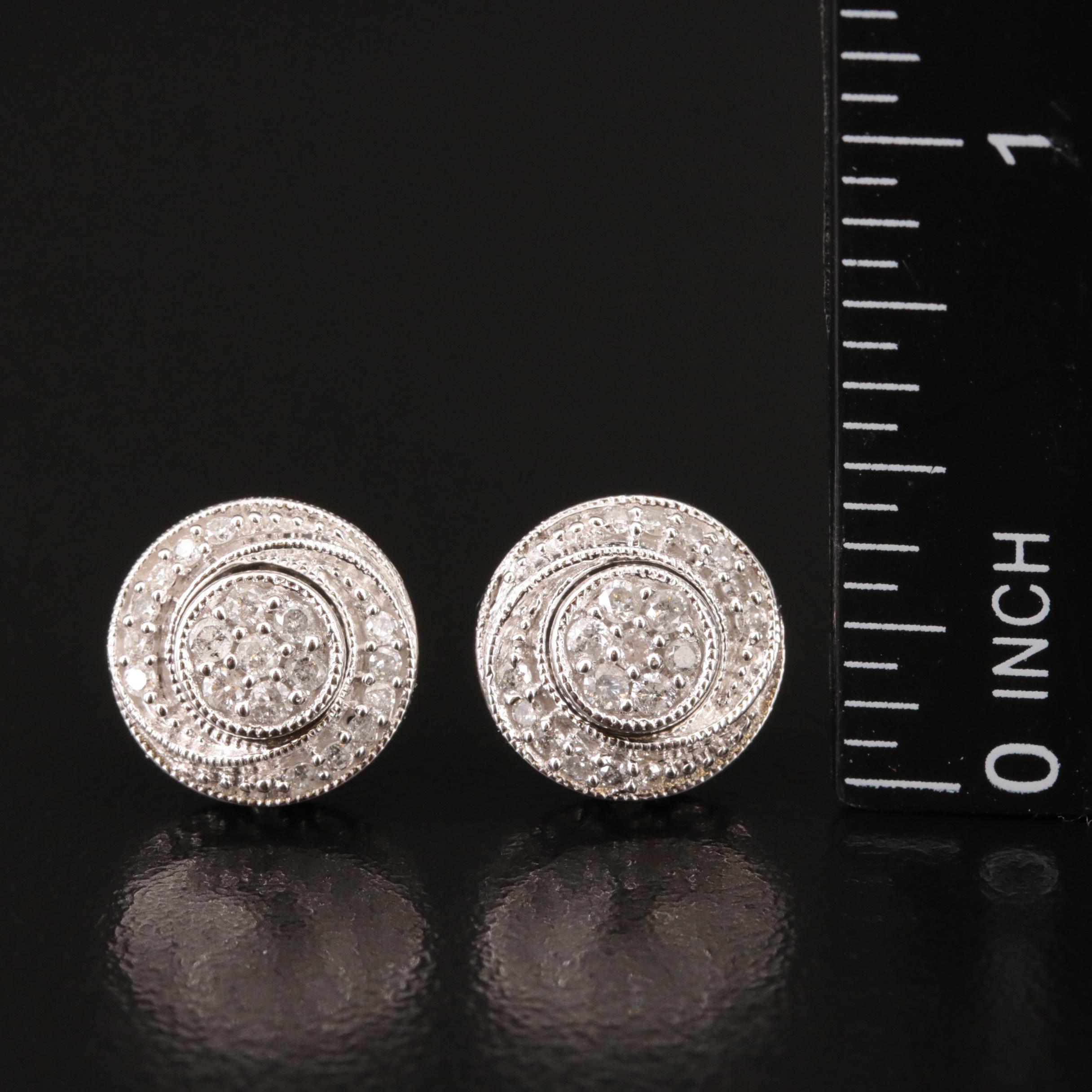 Sterling Diamond Cluster Stud Earrings