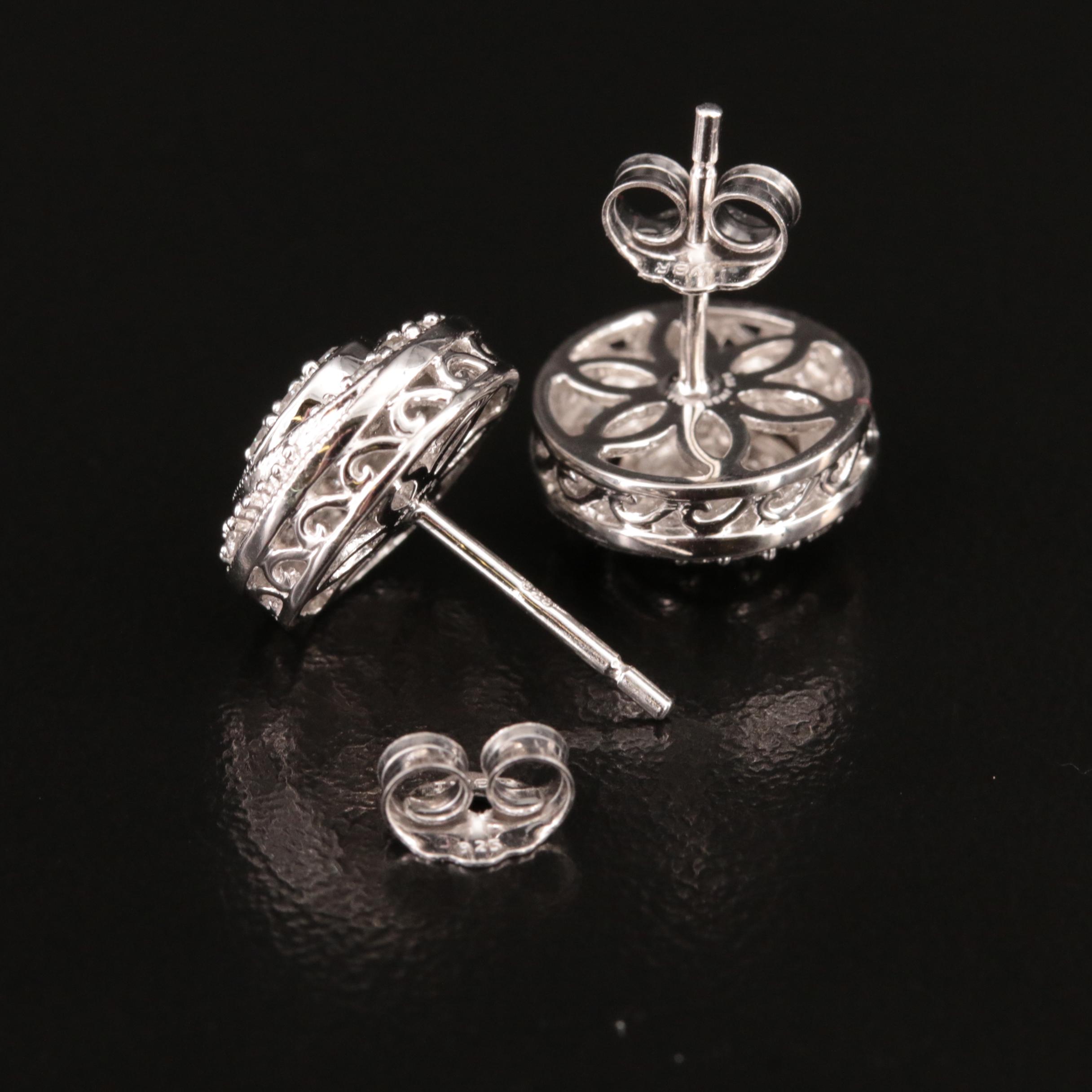 Sterling Diamond Cluster Stud Earrings