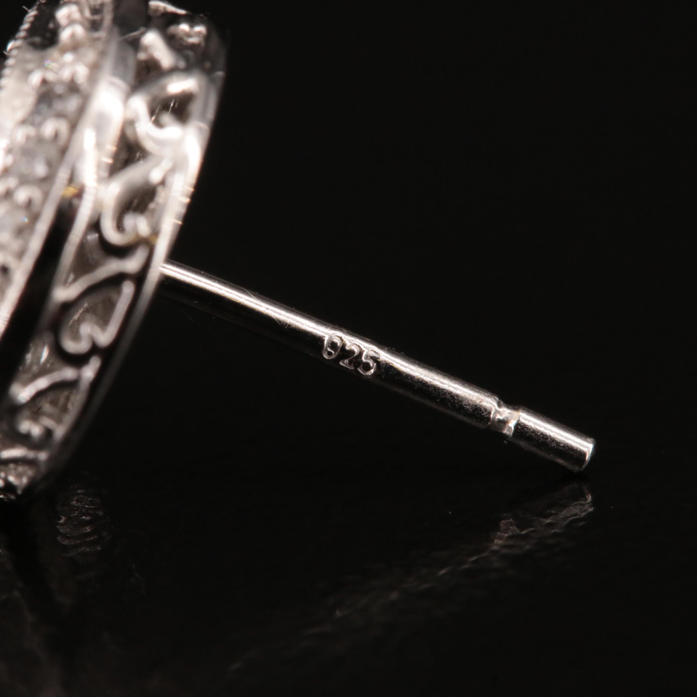 Sterling Diamond Cluster Stud Earrings