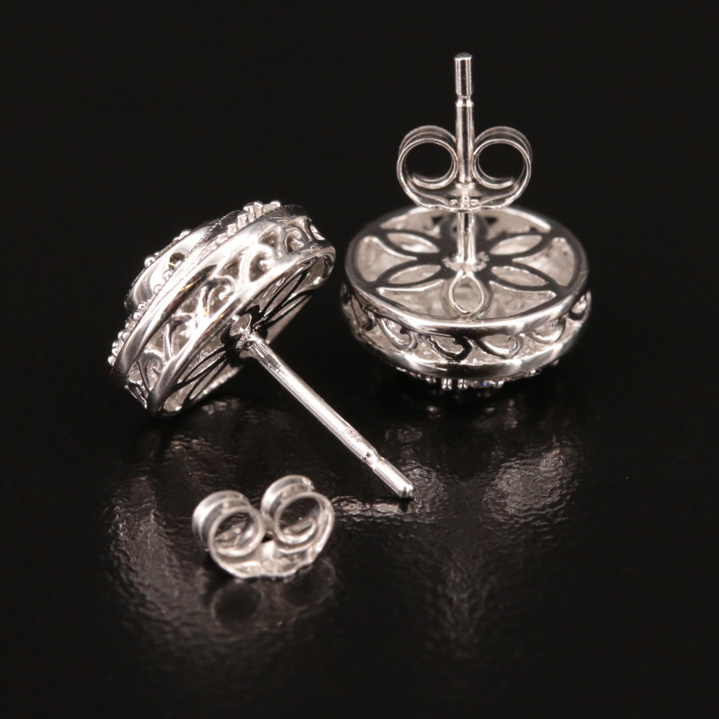 Sterling and Diamond Swirl Cluster Stud Earrings