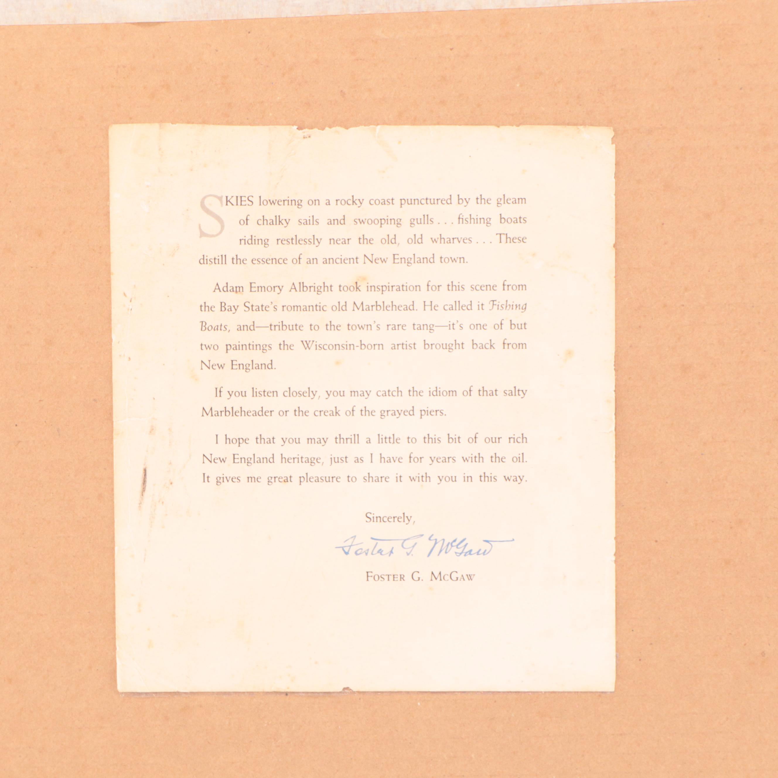 Offset Lithograph After Adam Emory Albright "Fishing Boats," 1961