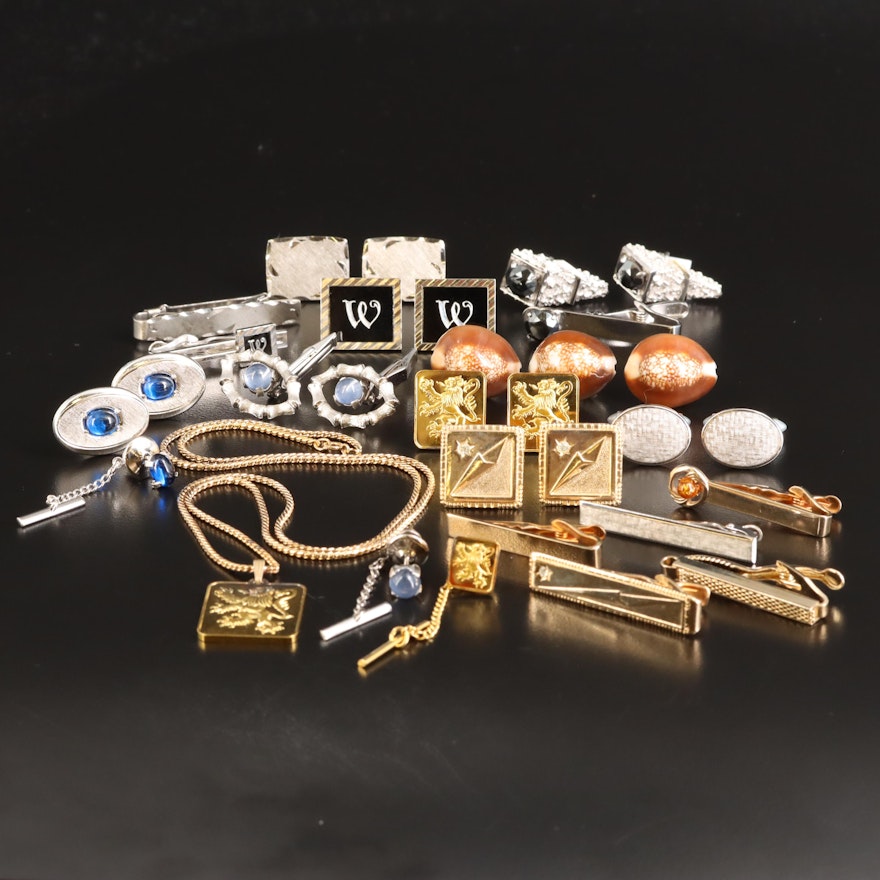 Vintage Necklace, Cufflinks, Tie Bars and Tie Clips Including Gemstones