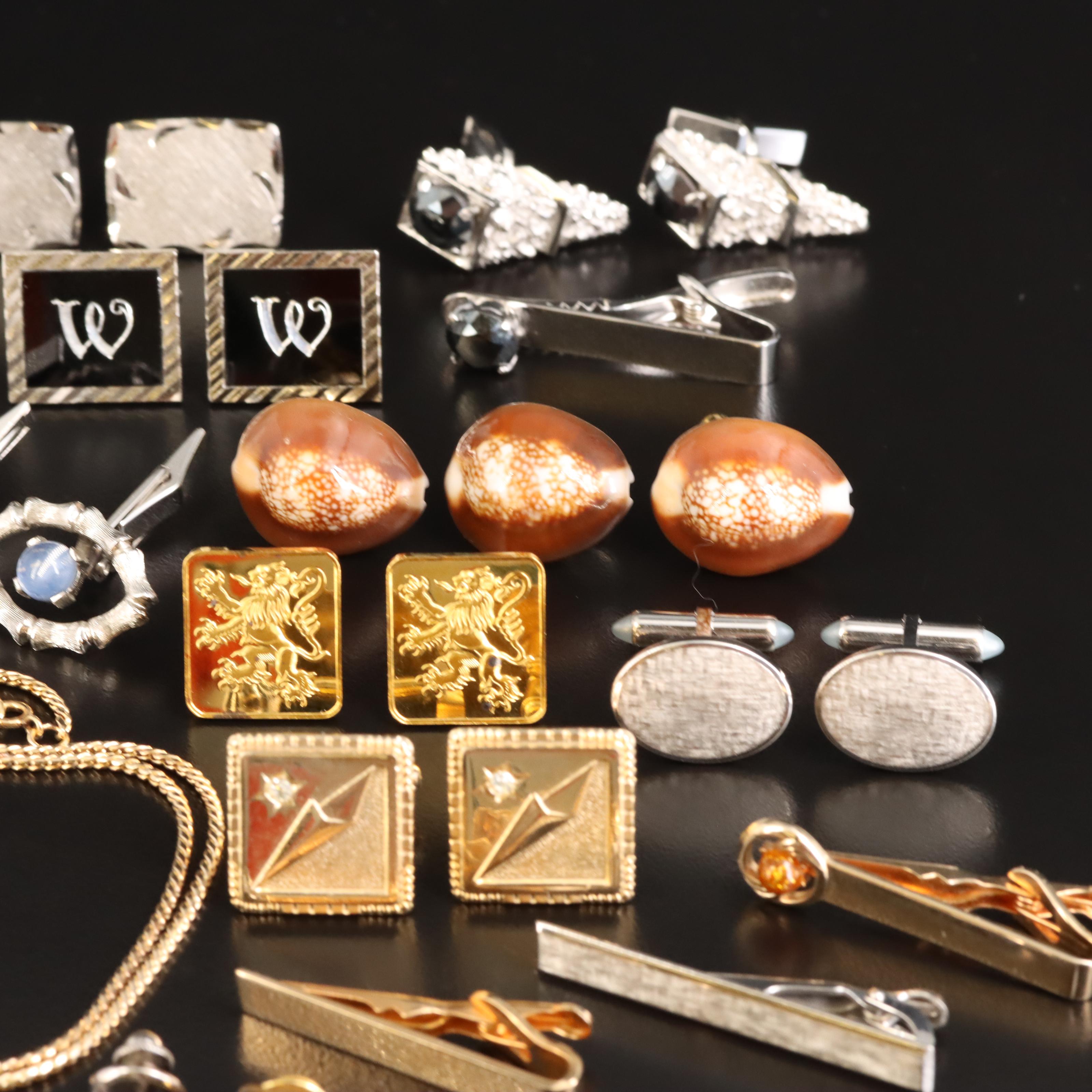 Vintage Necklace, Cufflinks, Tie Bars and Tie Clips Including Gemstones