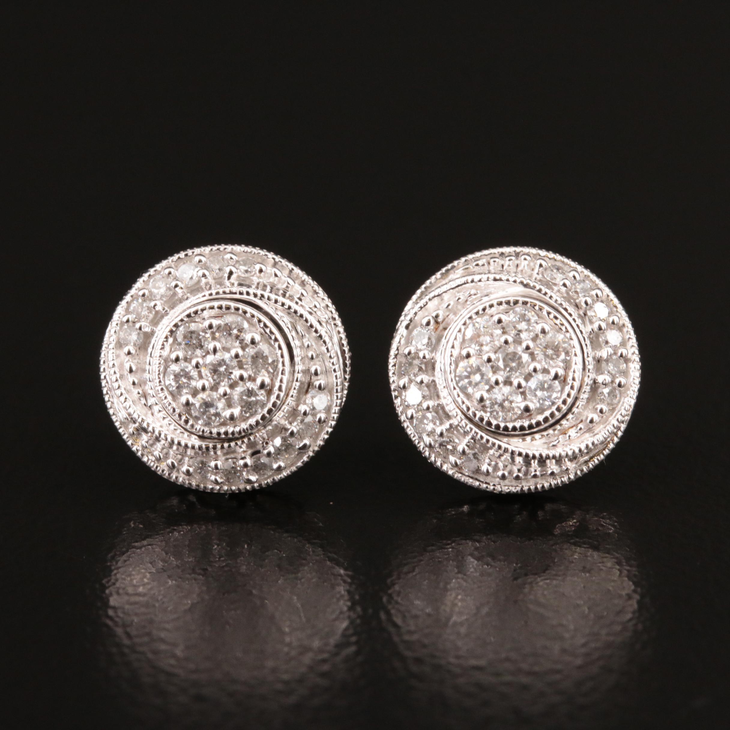 Sterling Diamond Swirl Cluster Stud Earrings
