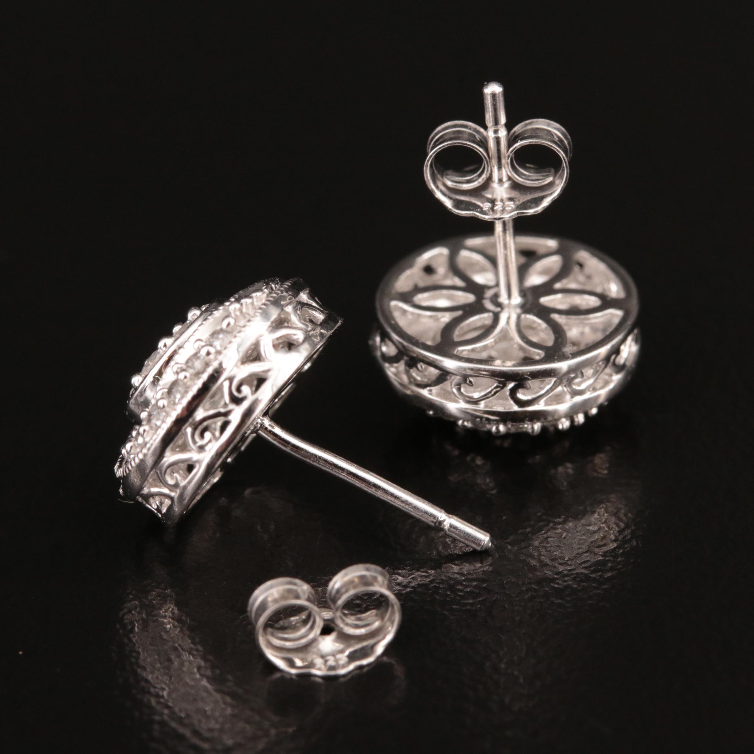 Sterling Diamond Swirl Cluster Stud Earrings