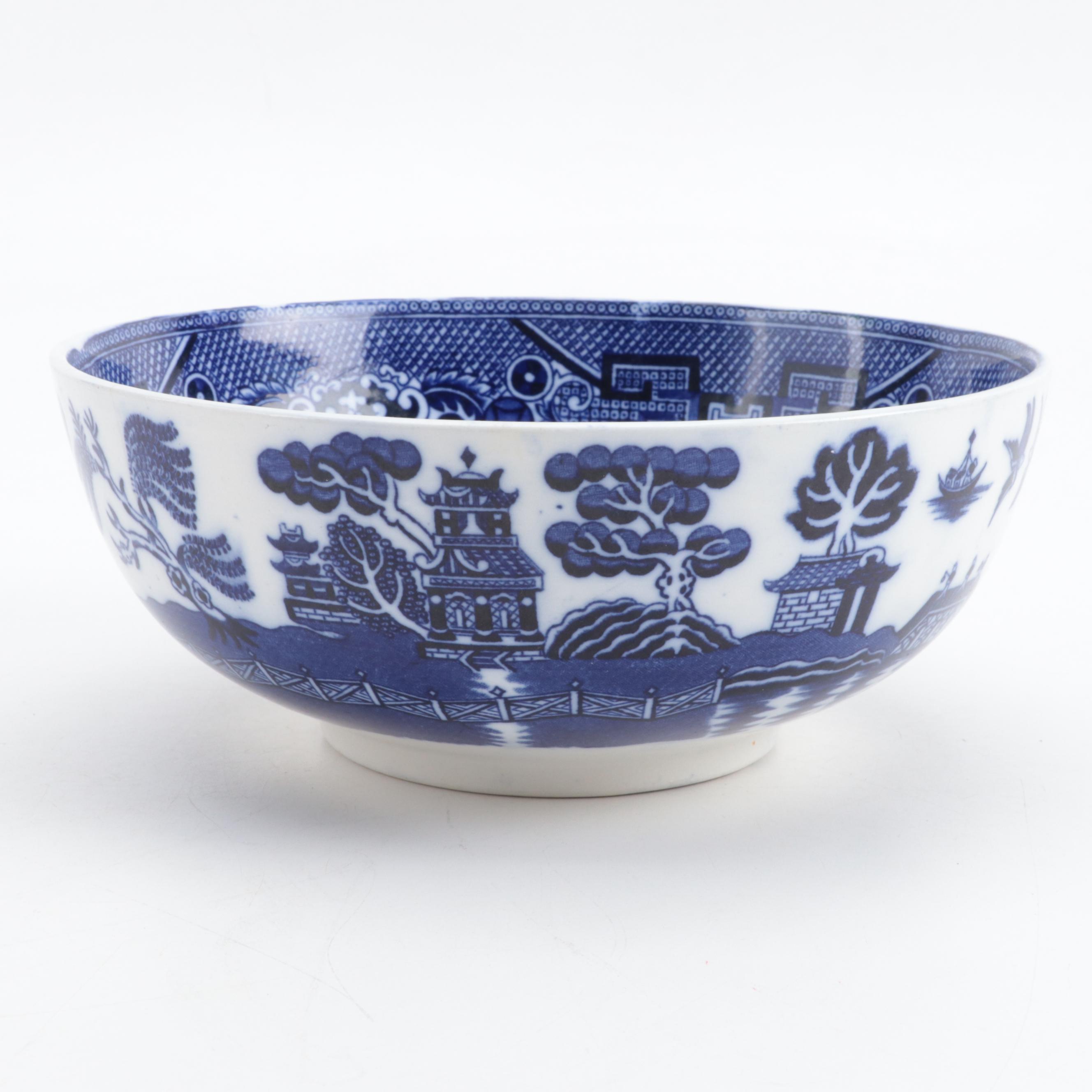 Allertons with Other "Blue Willow" Earthenware Serving Bowl and Mugs