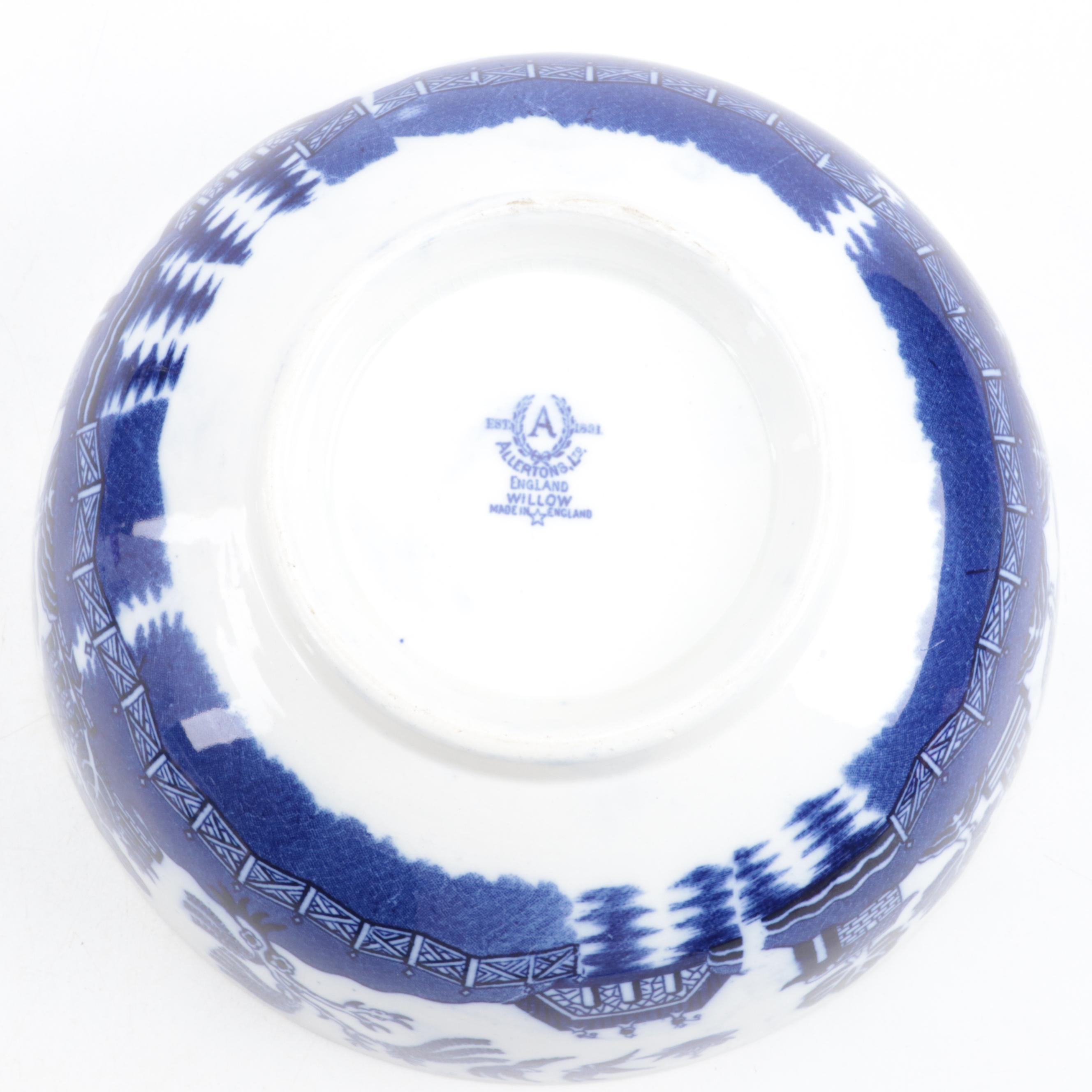 Allertons with Other "Blue Willow" Earthenware Serving Bowl and Mugs