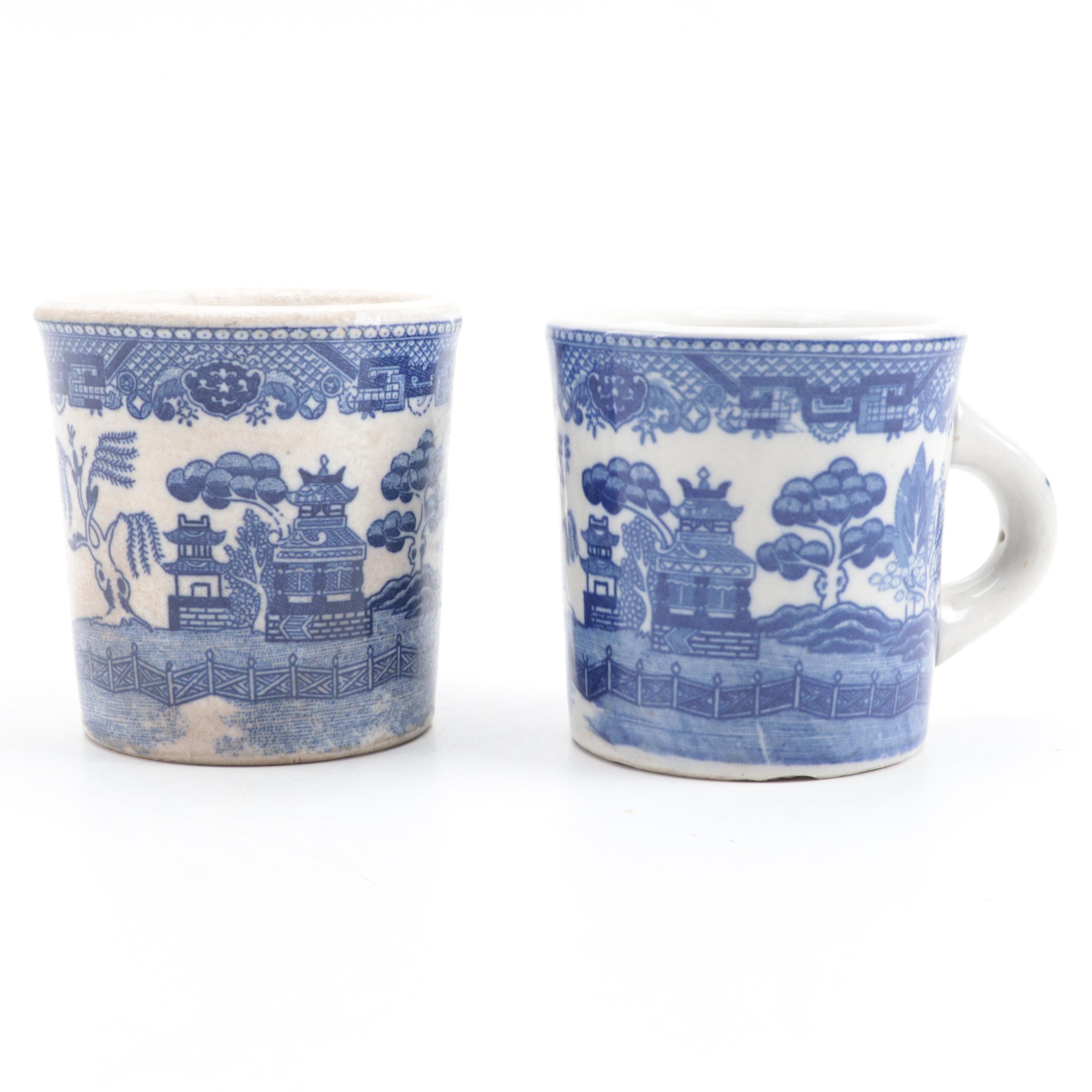 Allertons with Other "Blue Willow" Earthenware Serving Bowl and Mugs