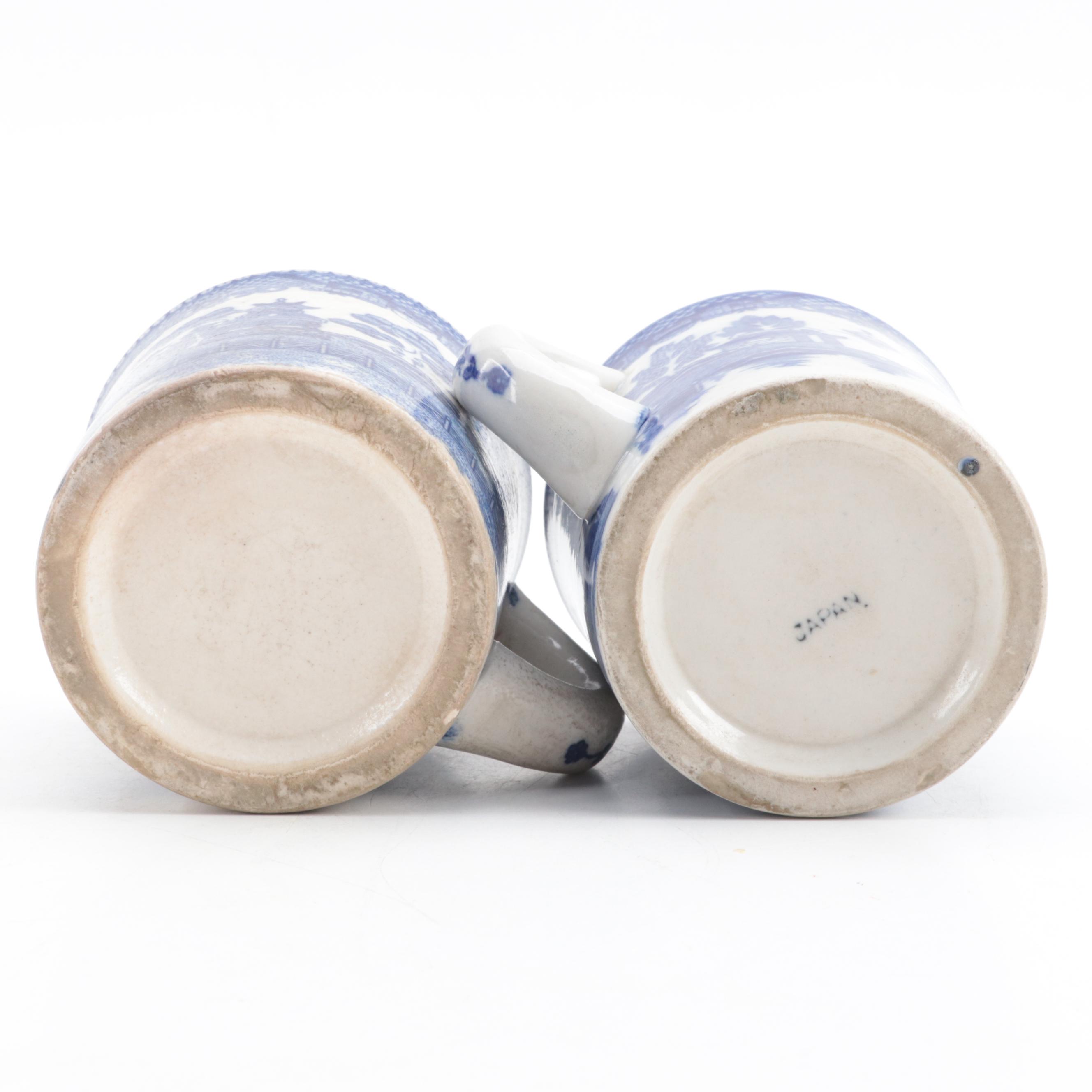 Allertons with Other "Blue Willow" Earthenware Serving Bowl and Mugs