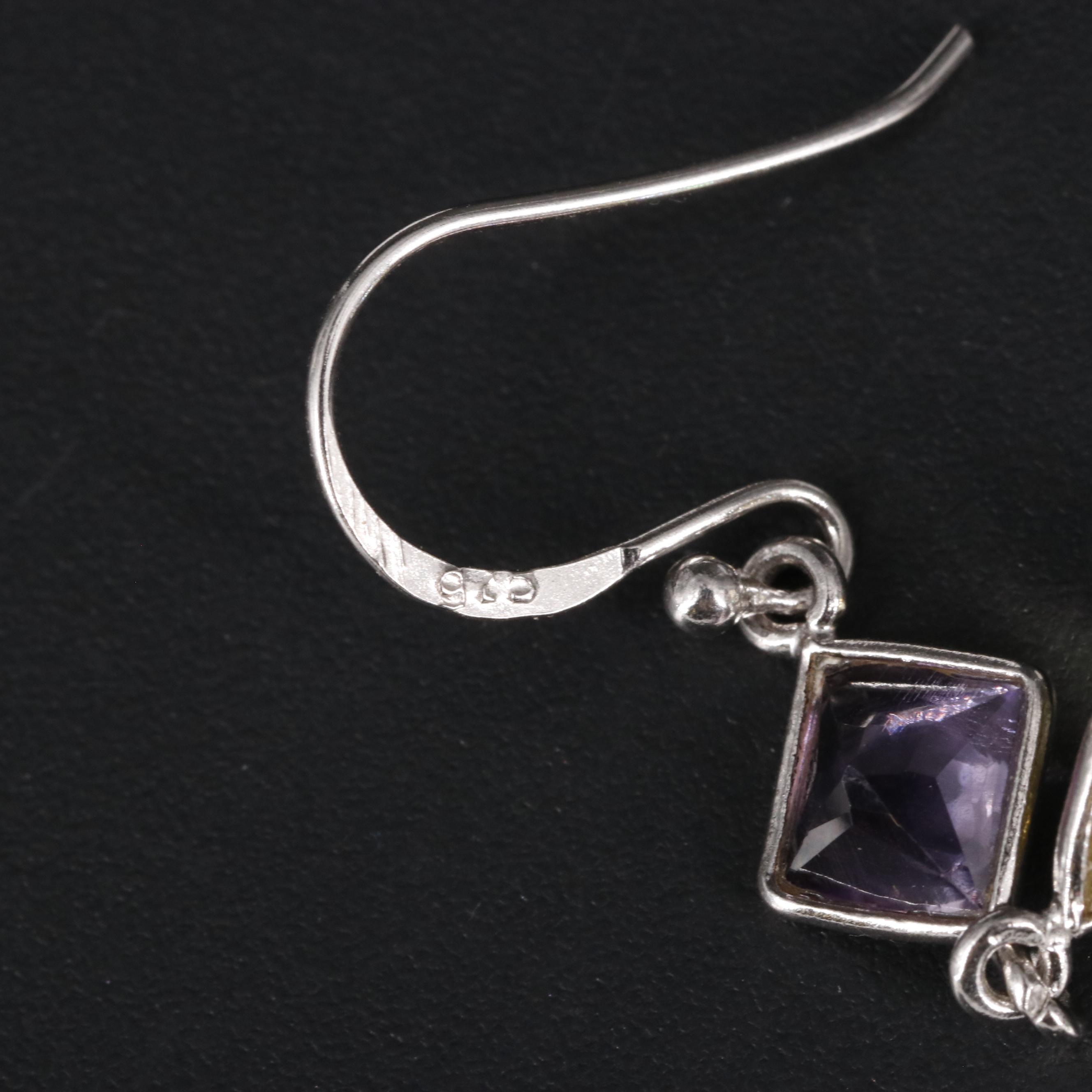 Sterling Lemon Quartz and Amethyst Earrings