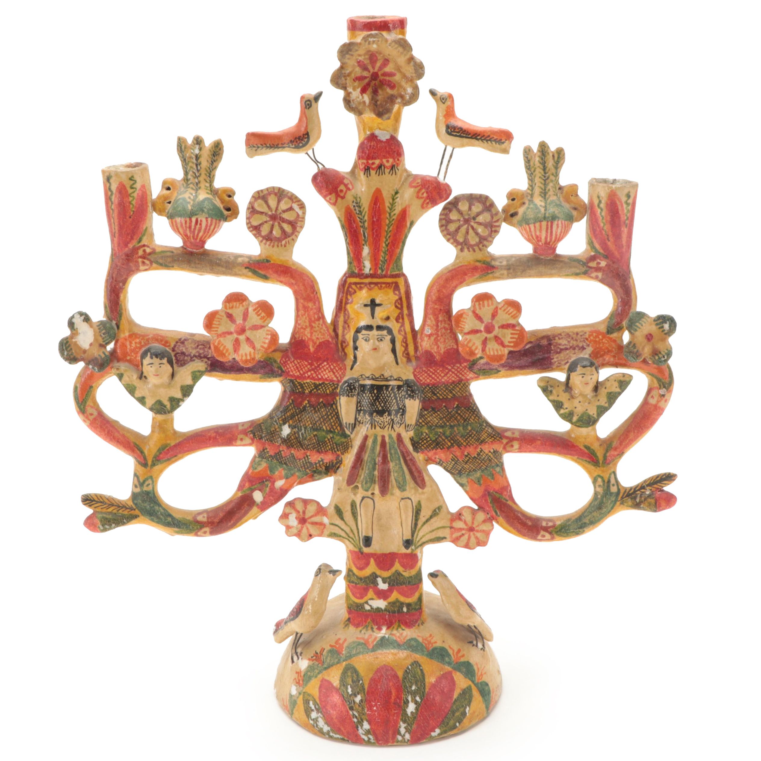 Mexican Folk Art Tree of Life Candelabra