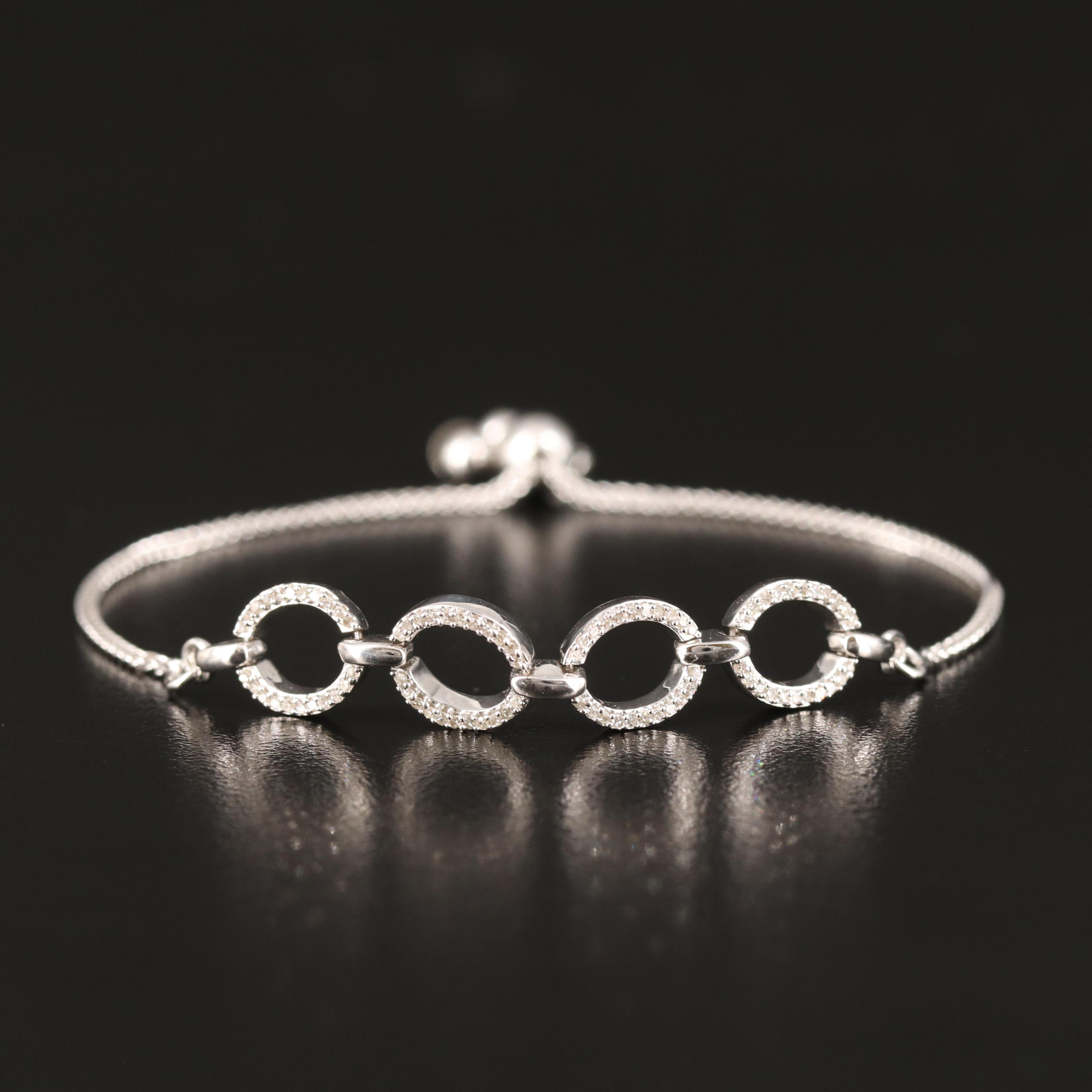 Diamond Oval Link Bolo Bracelet in Sterling