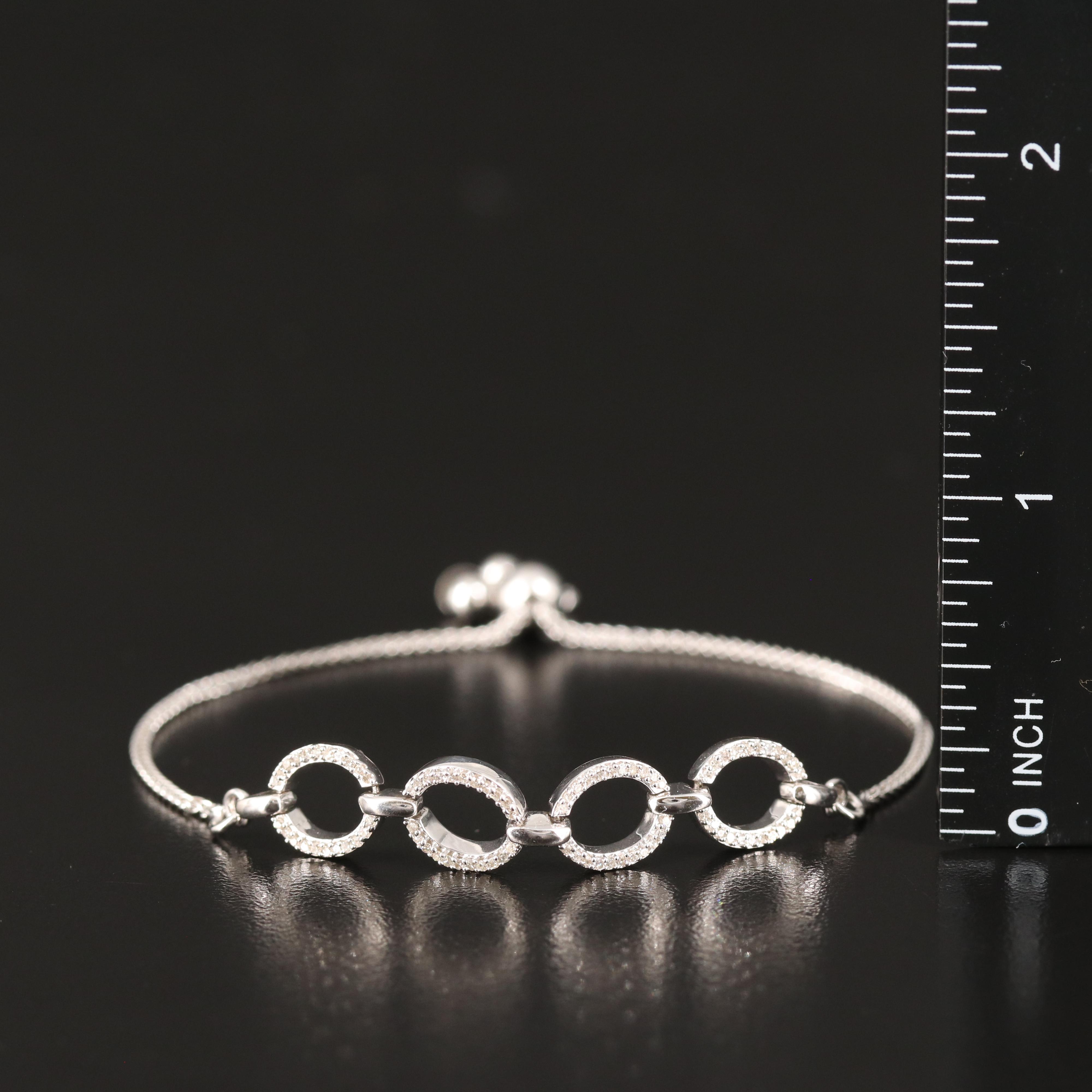 Diamond Oval Link Bolo Bracelet in Sterling
