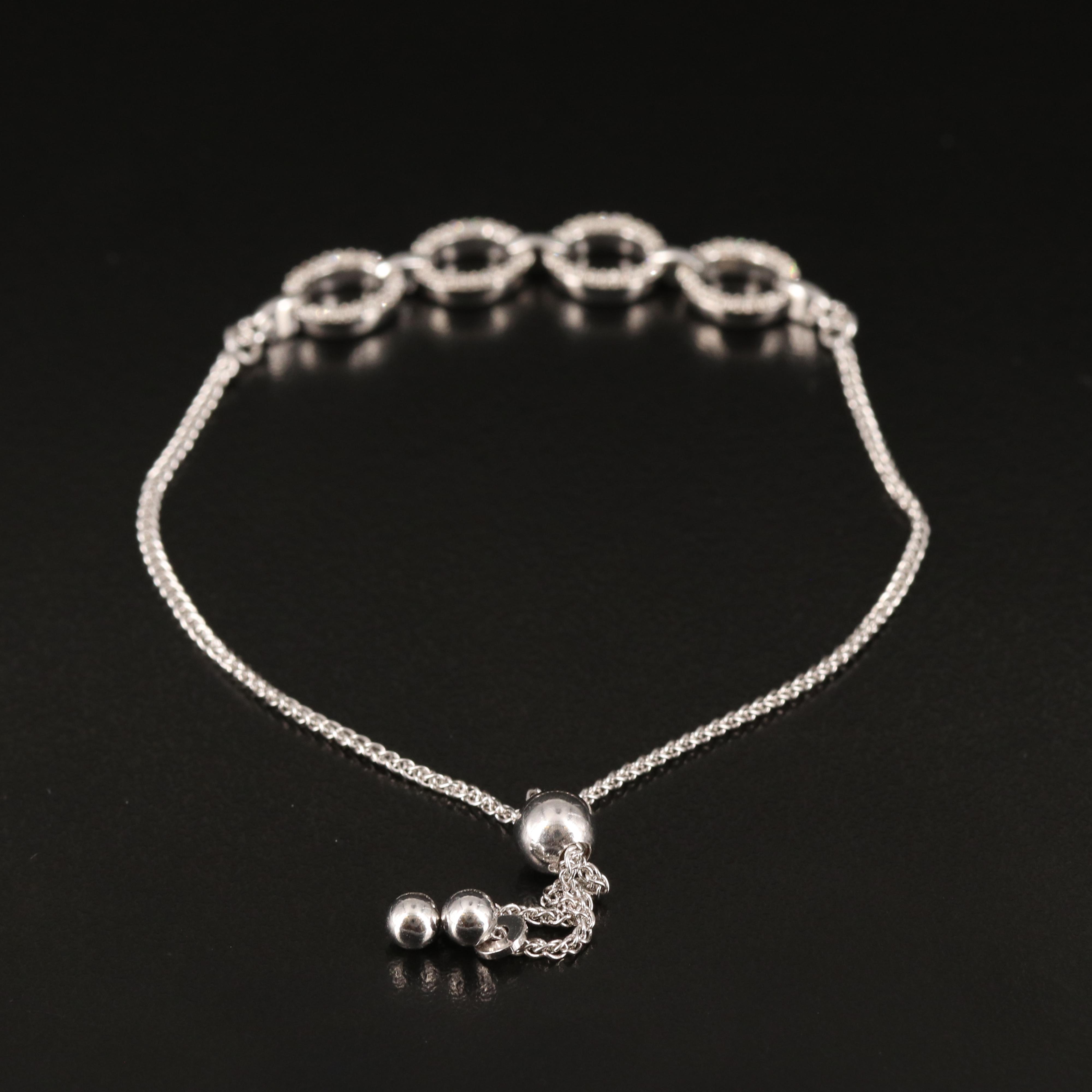 Diamond Oval Link Bolo Bracelet in Sterling