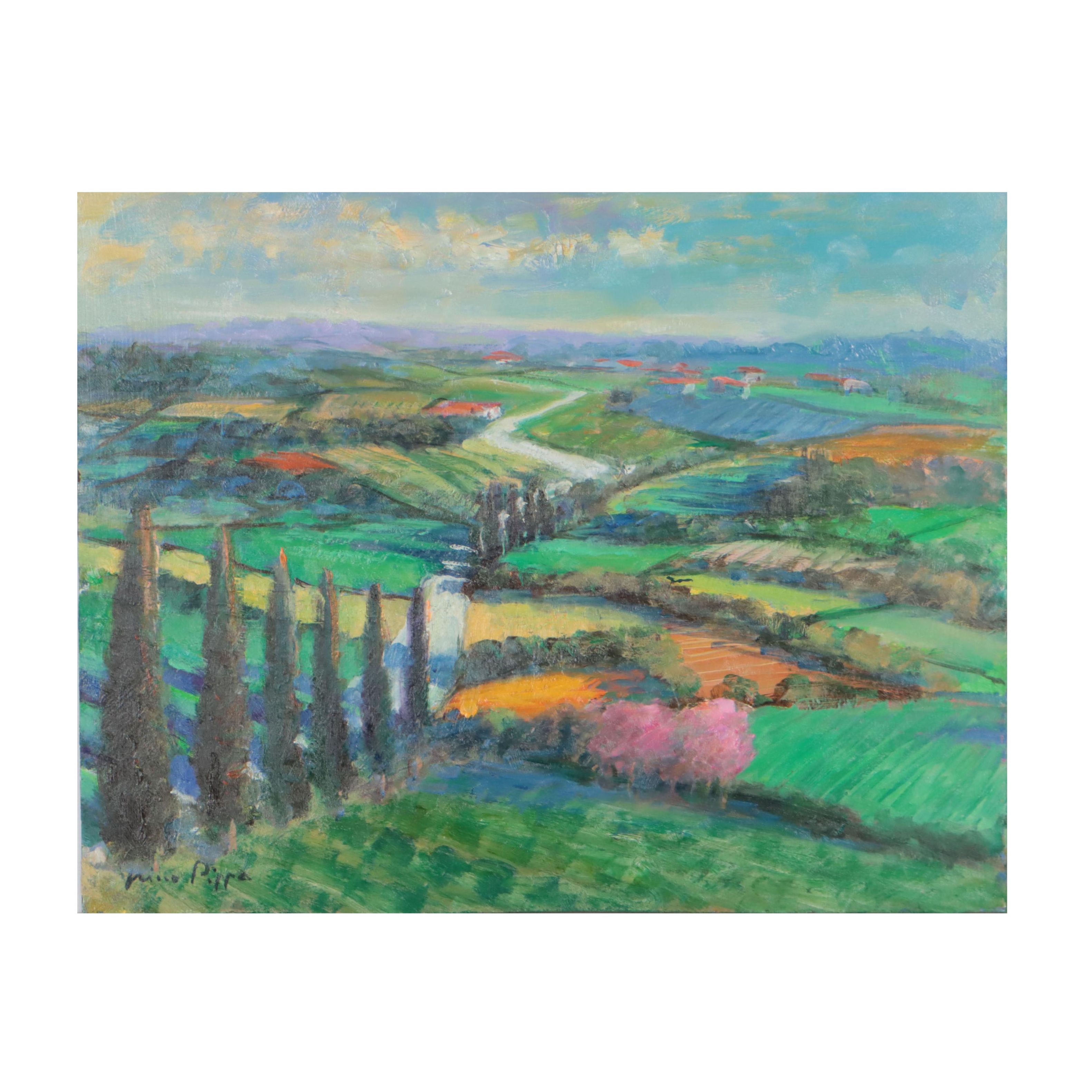 Nino Pippa Oil Painting "Tuscany - Landscape with Judas Trees," 2016