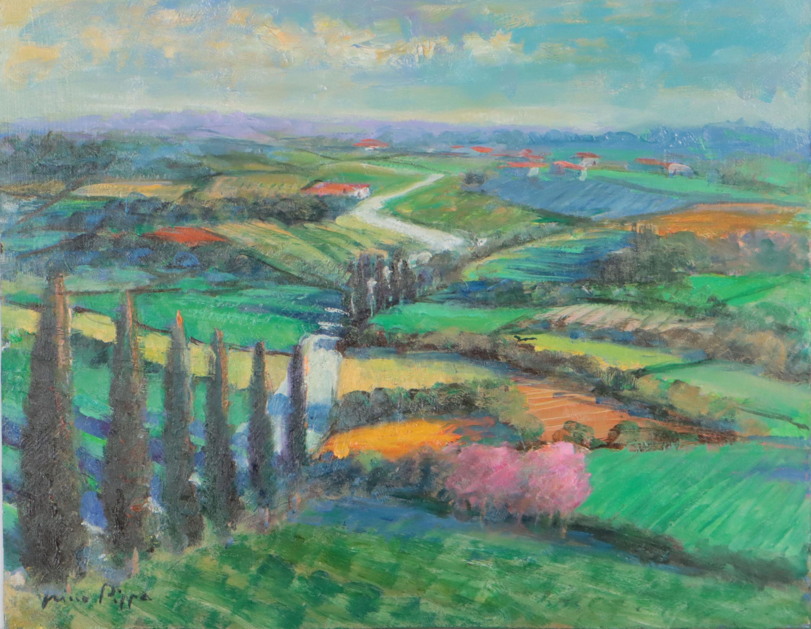 Nino Pippa Oil Painting "Tuscany - Landscape with Judas Trees," 2016