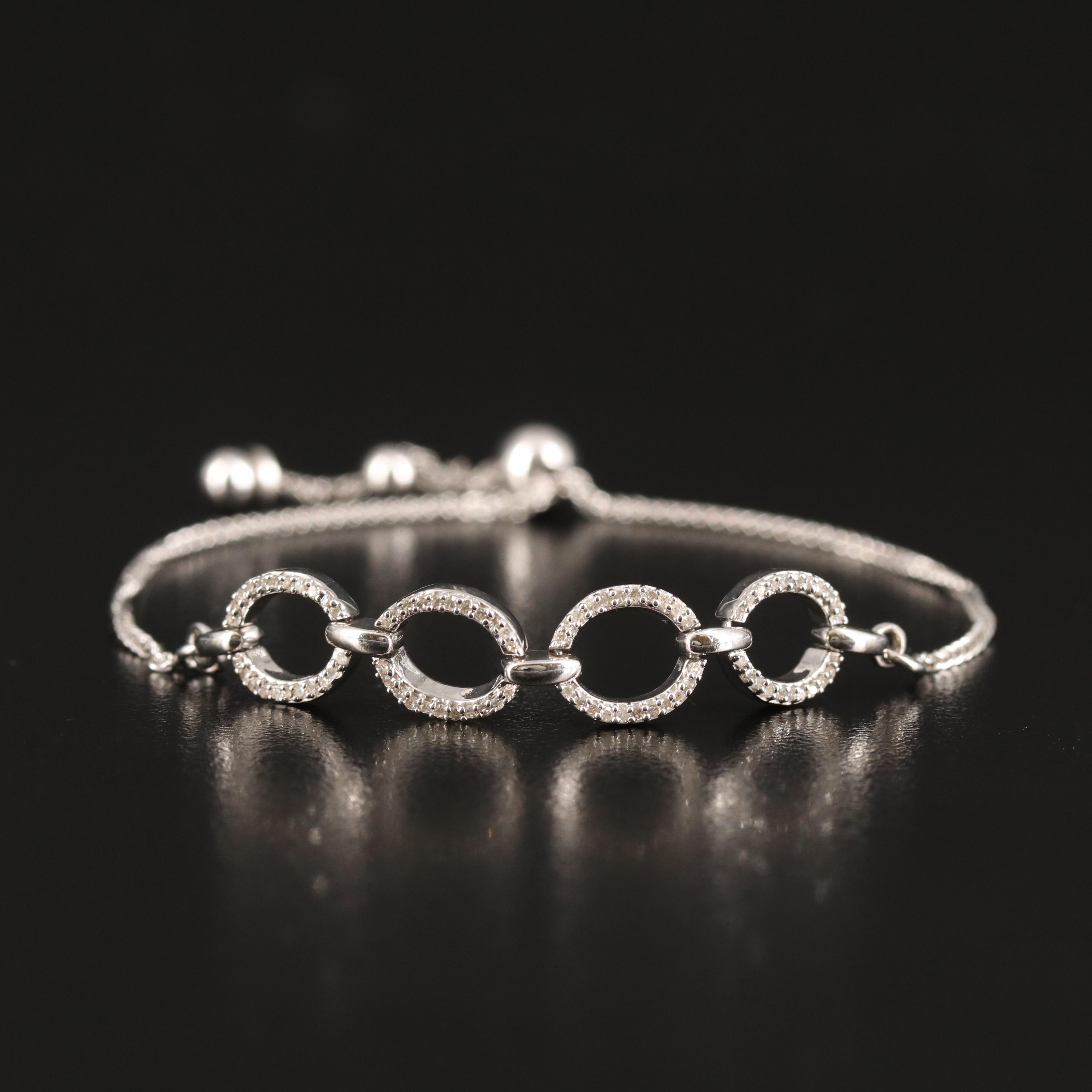 Diamond Oval Link Bolo Bracelet in Sterling
