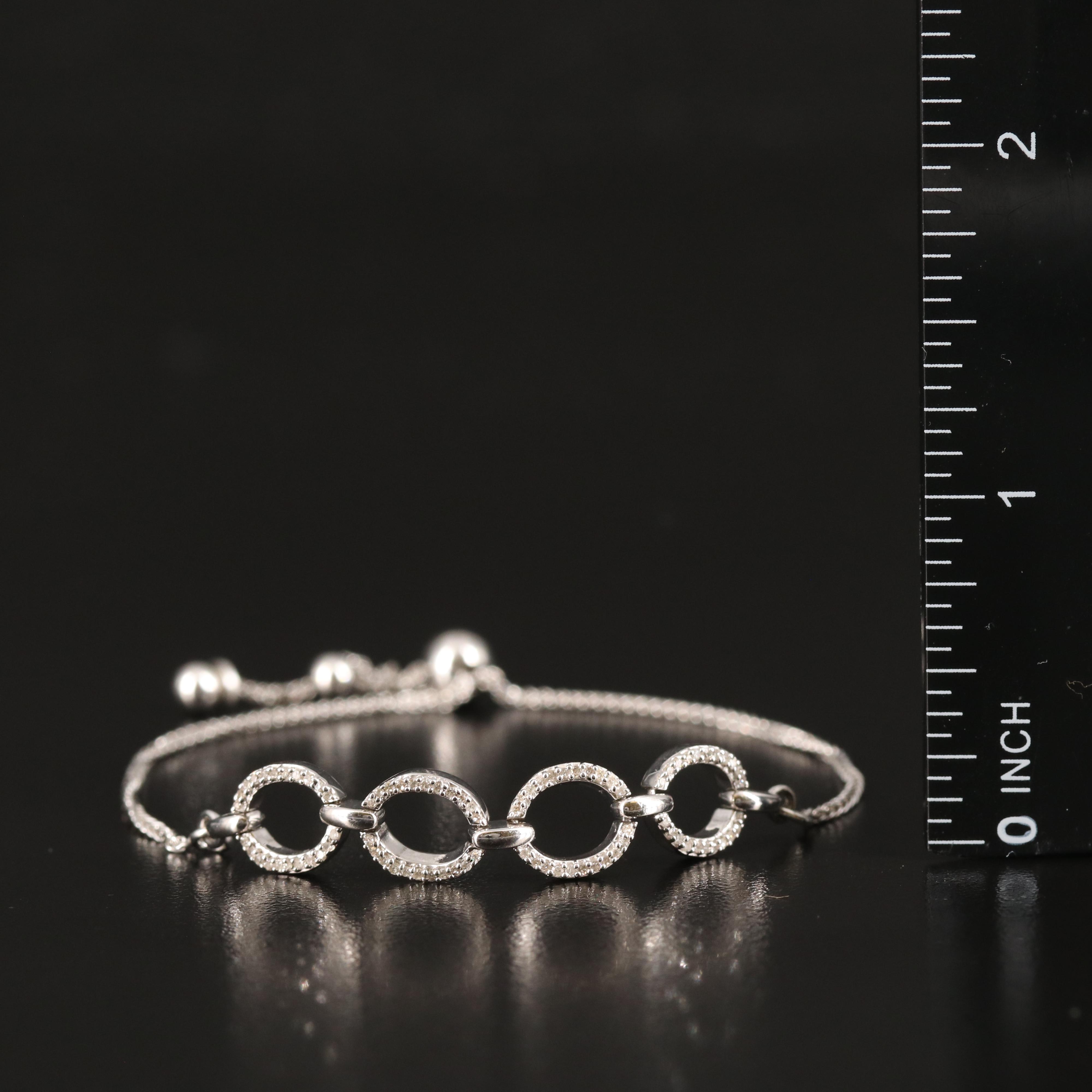Diamond Oval Link Bolo Bracelet in Sterling