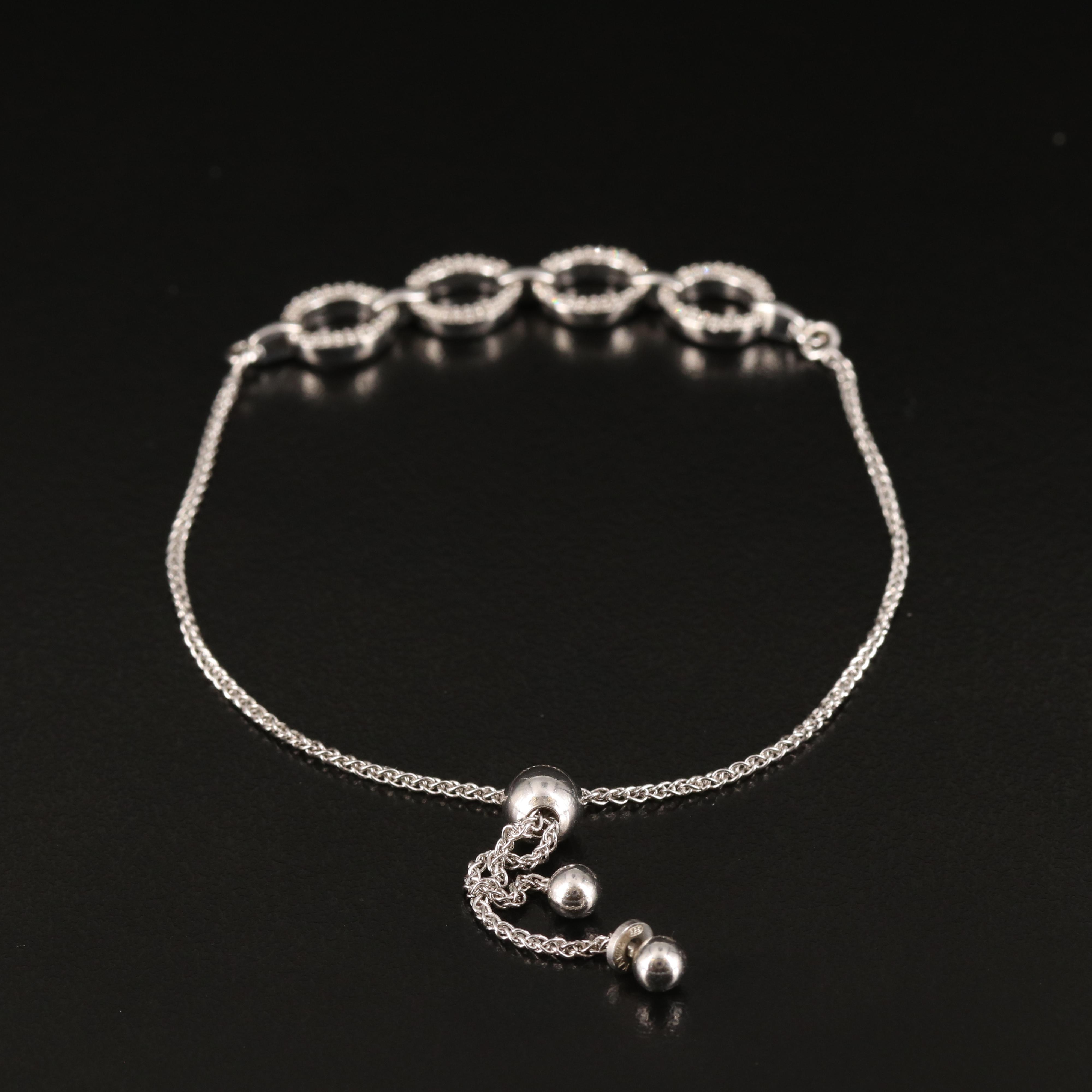 Diamond Oval Link Bolo Bracelet in Sterling