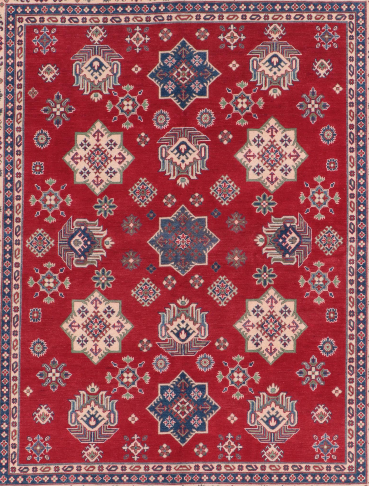 7'10 x 10' Hand-Knotted Afghan Kazak-Style Area Rug