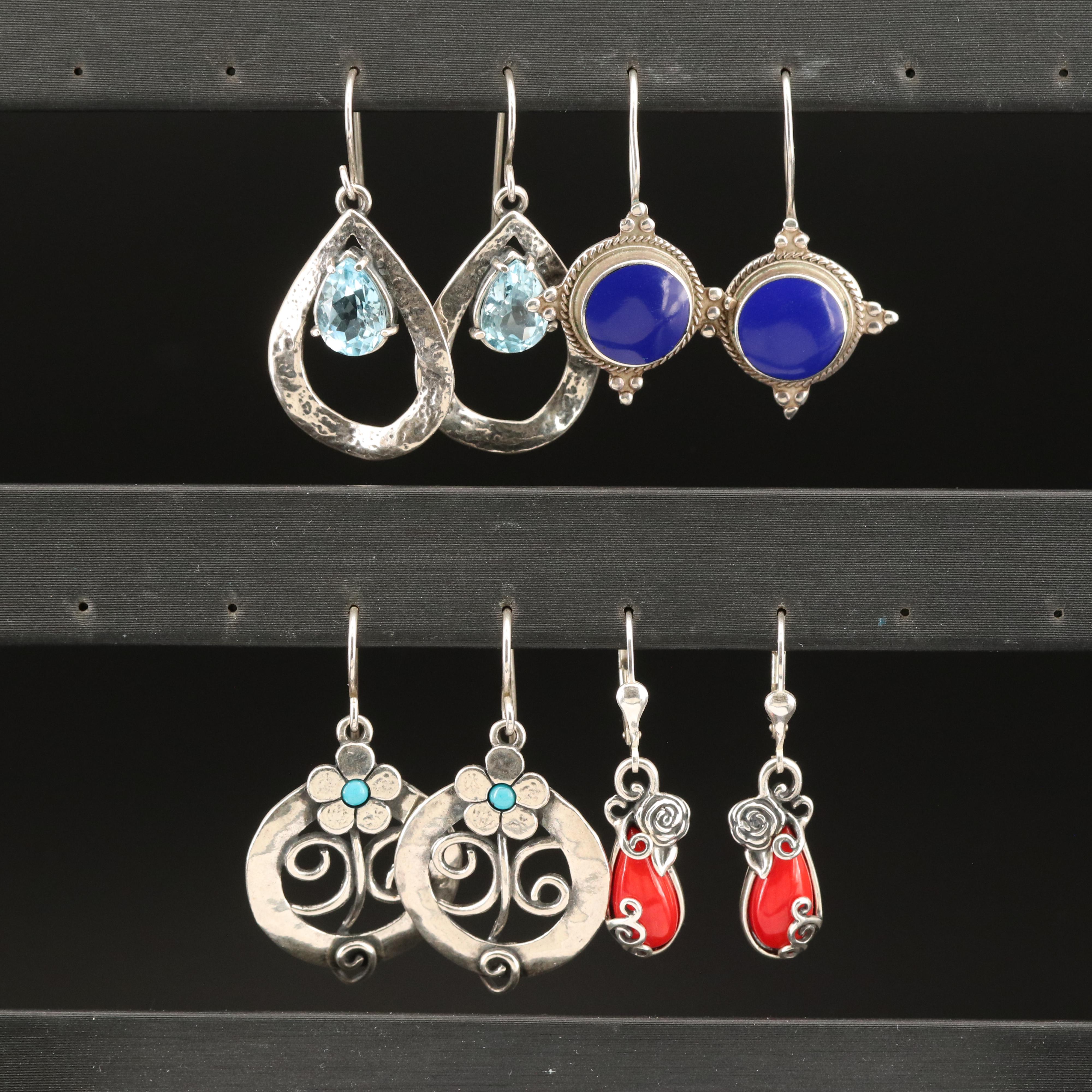 Relios Featured in Sterling Earrings Including Sky Blue Topaz and Faux Coral