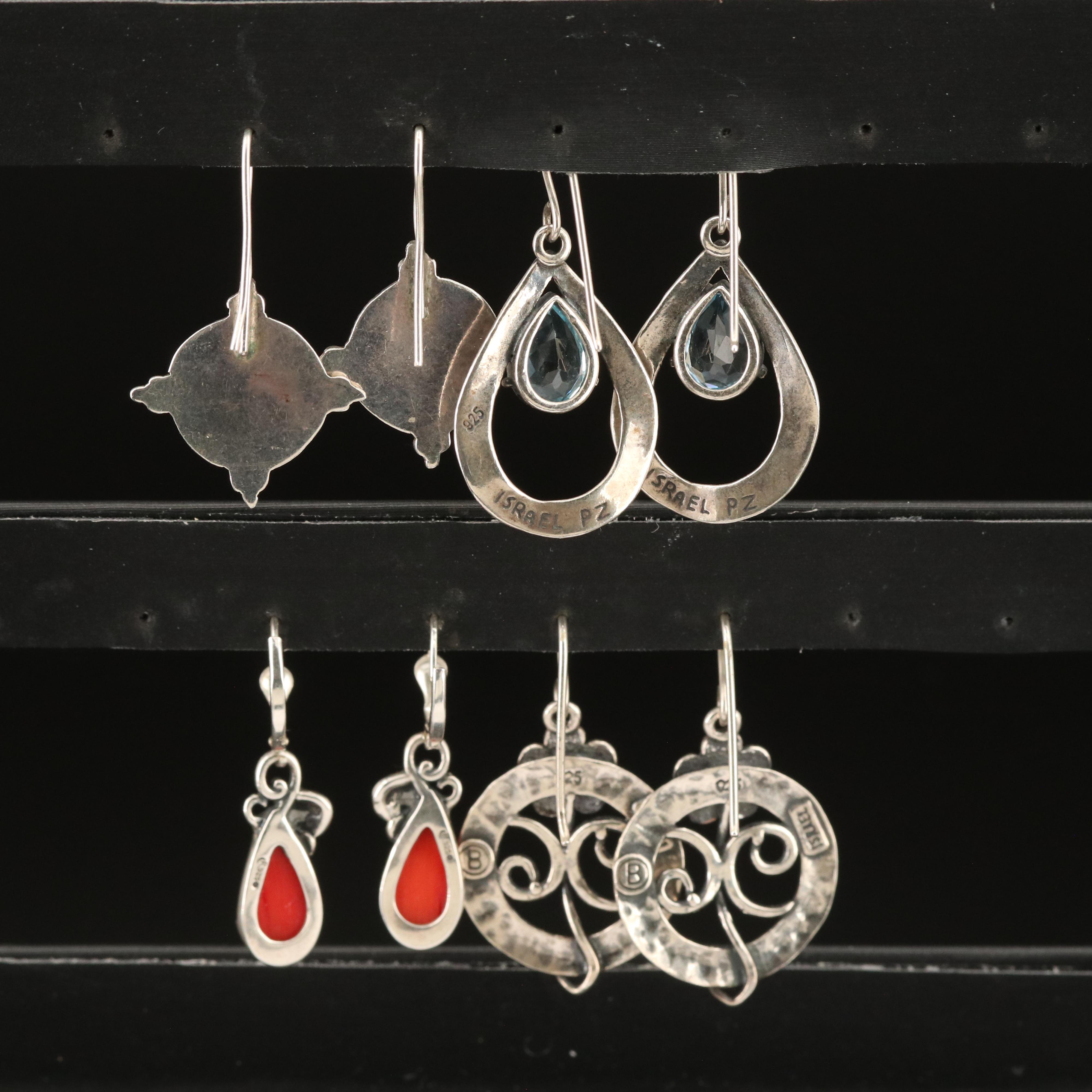 Relios Featured in Sterling Earrings Including Sky Blue Topaz and Faux Coral