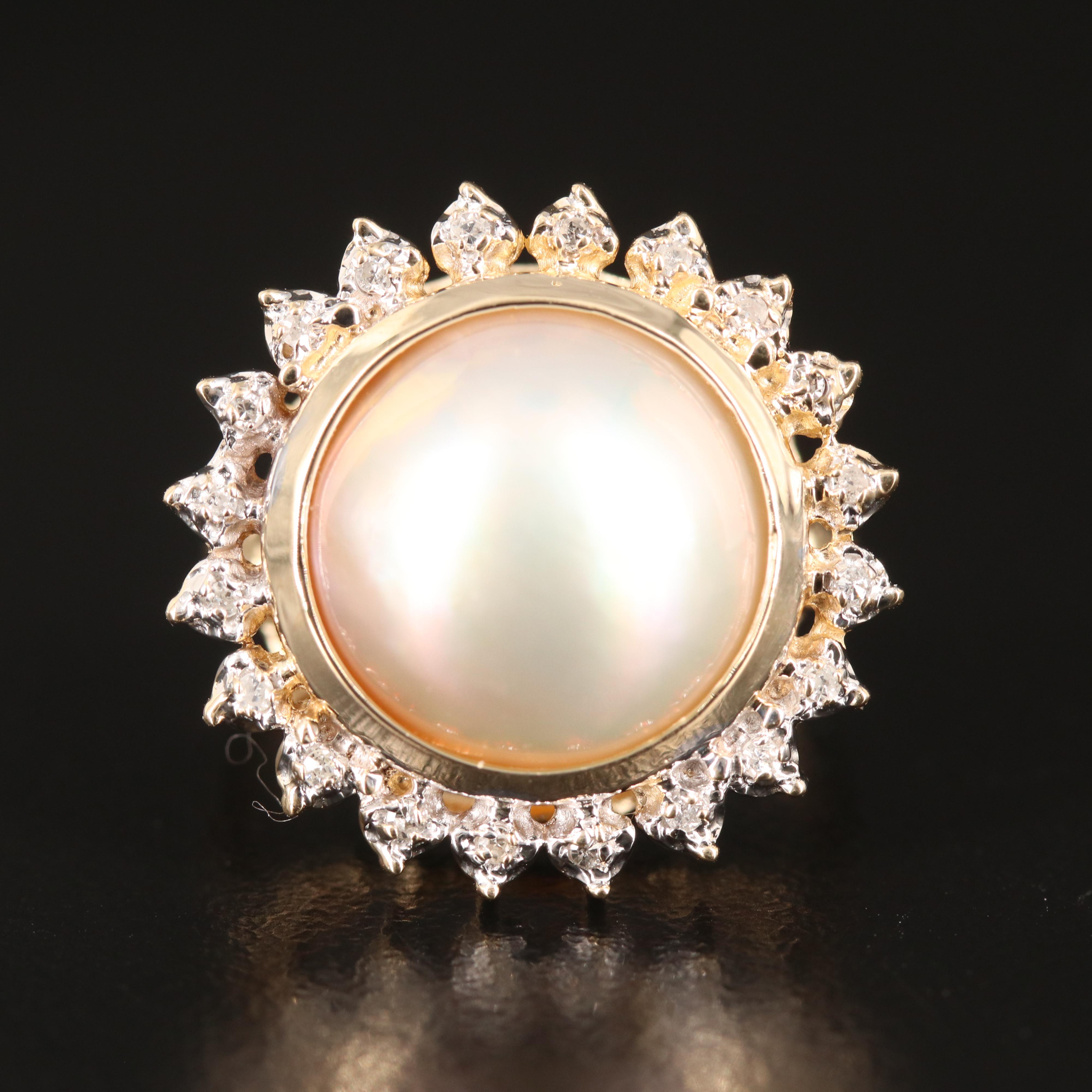 14K Pearl and Diamond Ring
