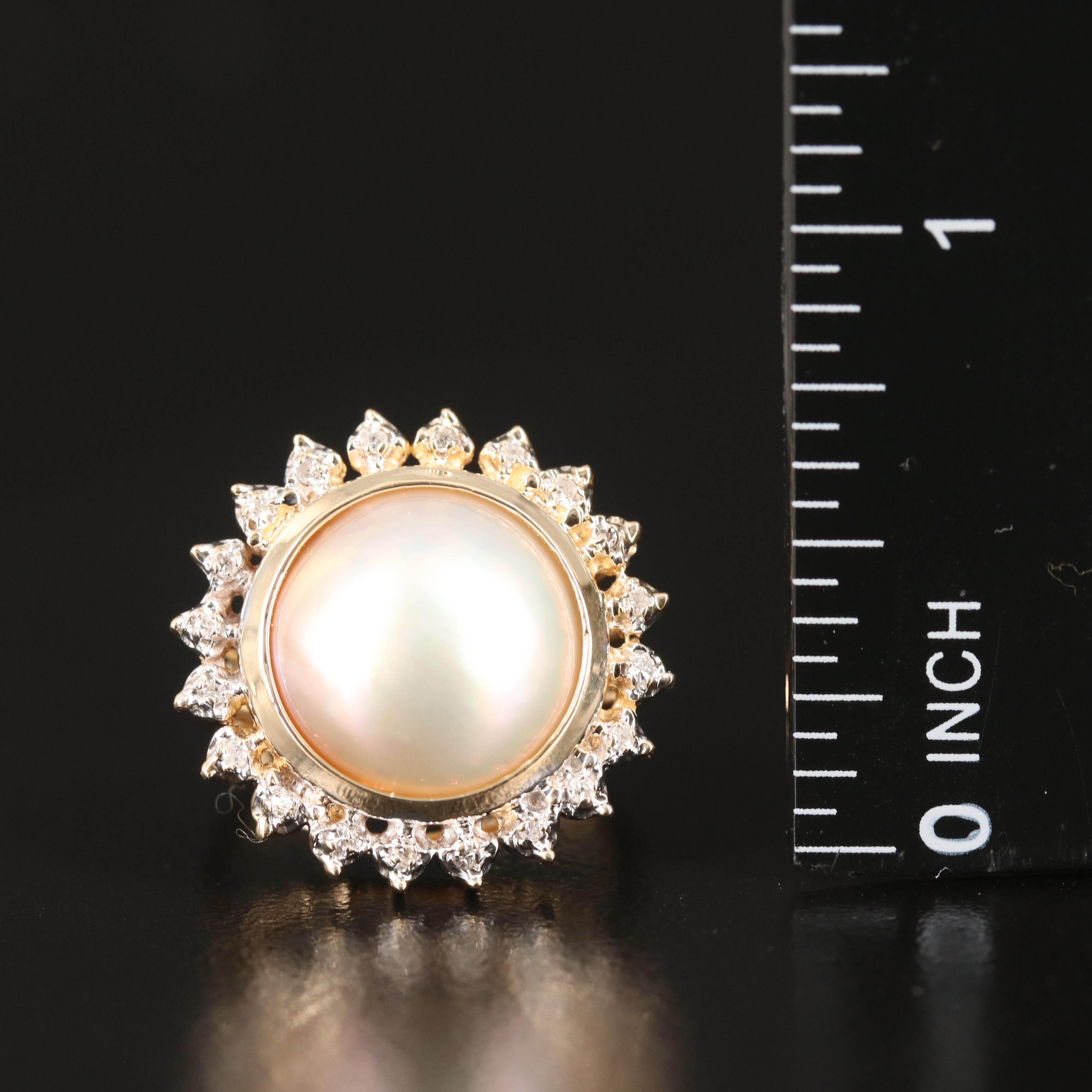 14K Pearl and Diamond Ring