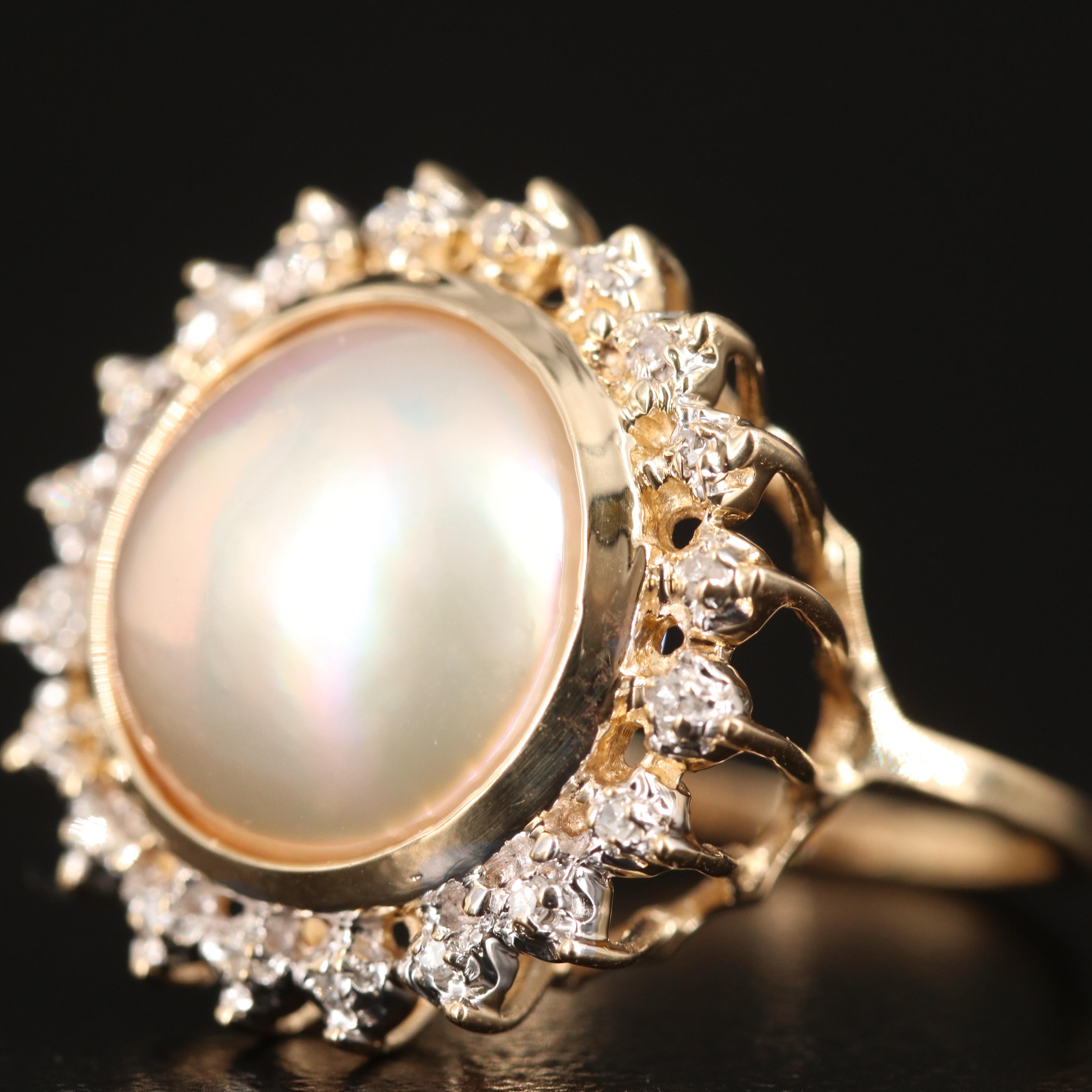 14K Pearl and Diamond Ring