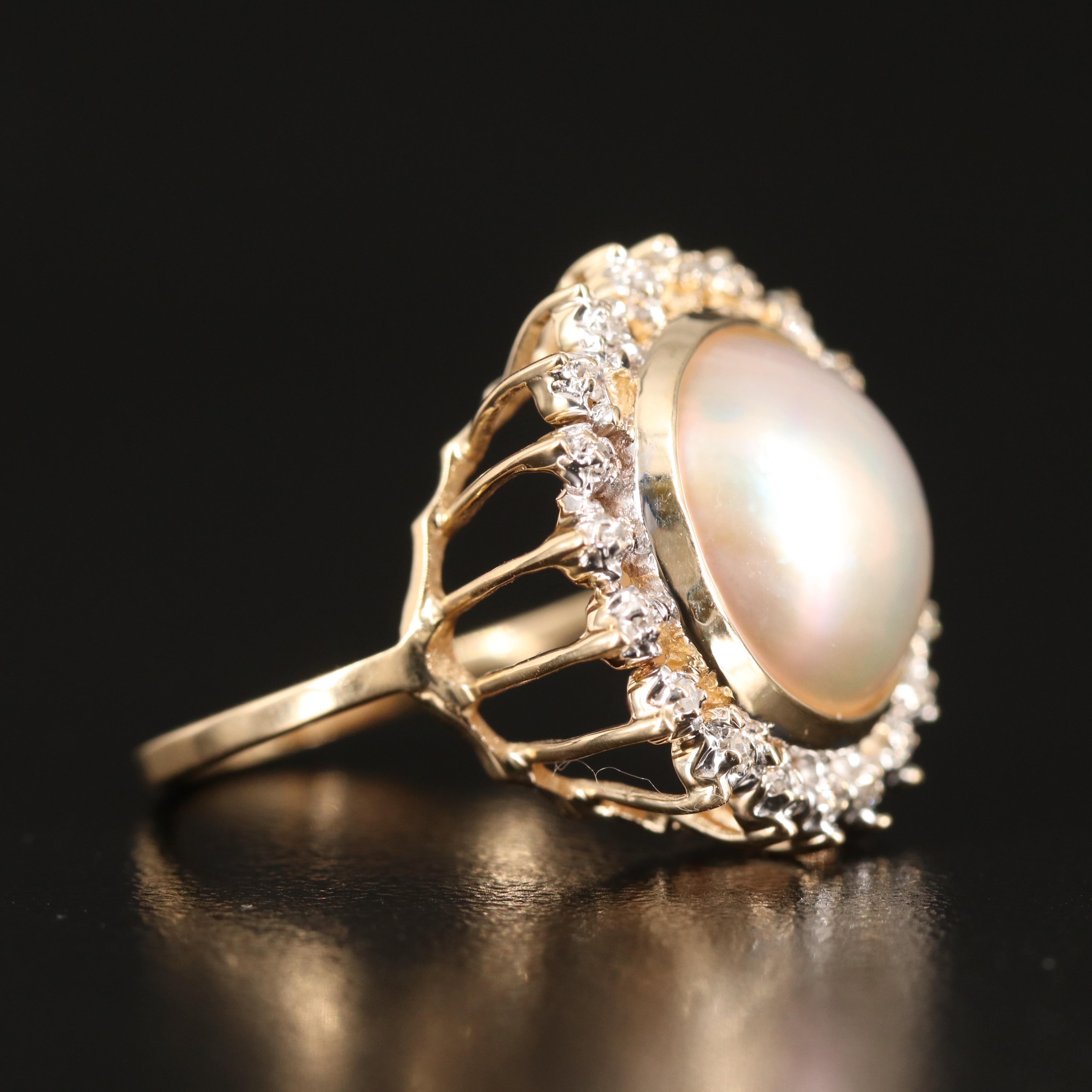 14K Pearl and Diamond Ring