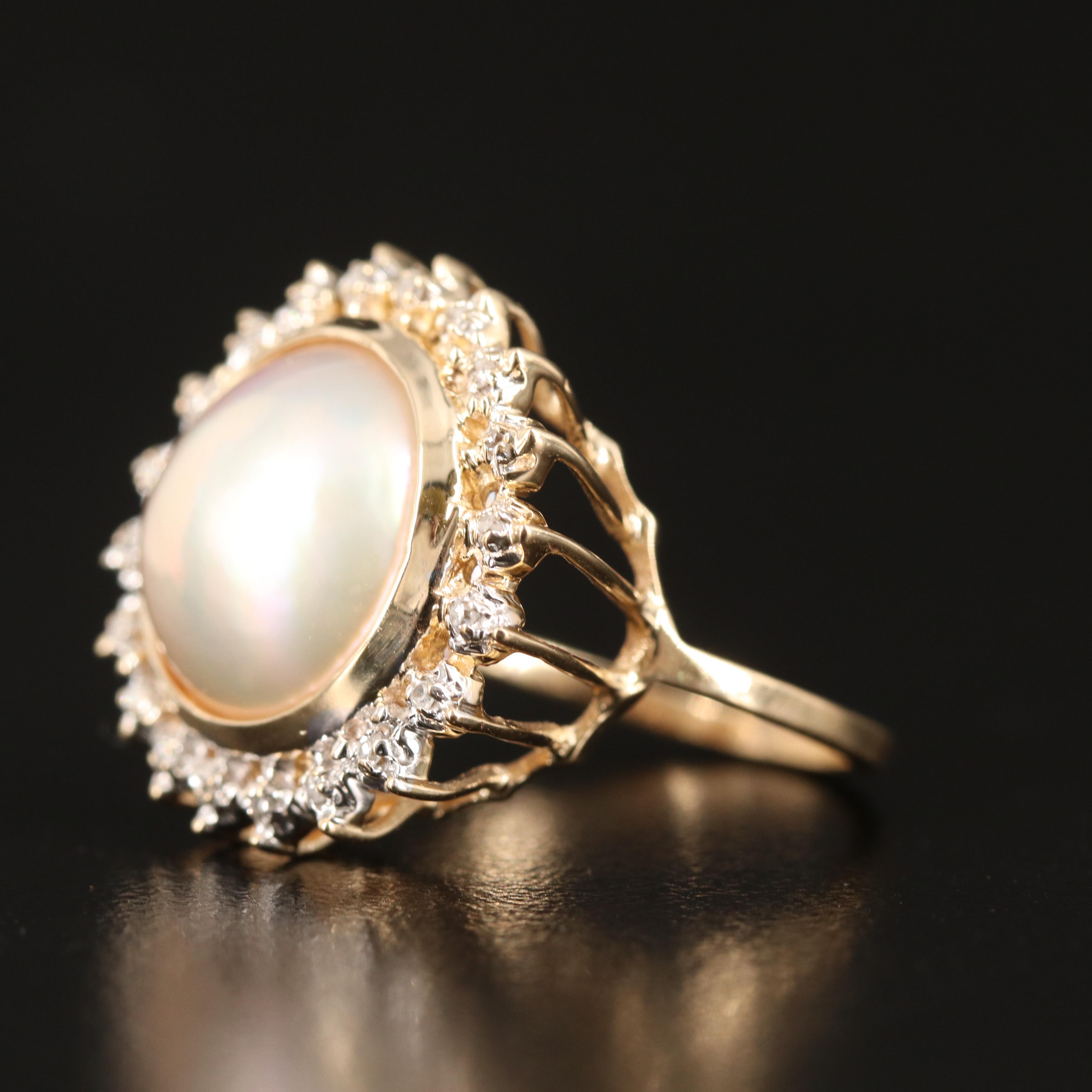 14K Pearl and Diamond Ring