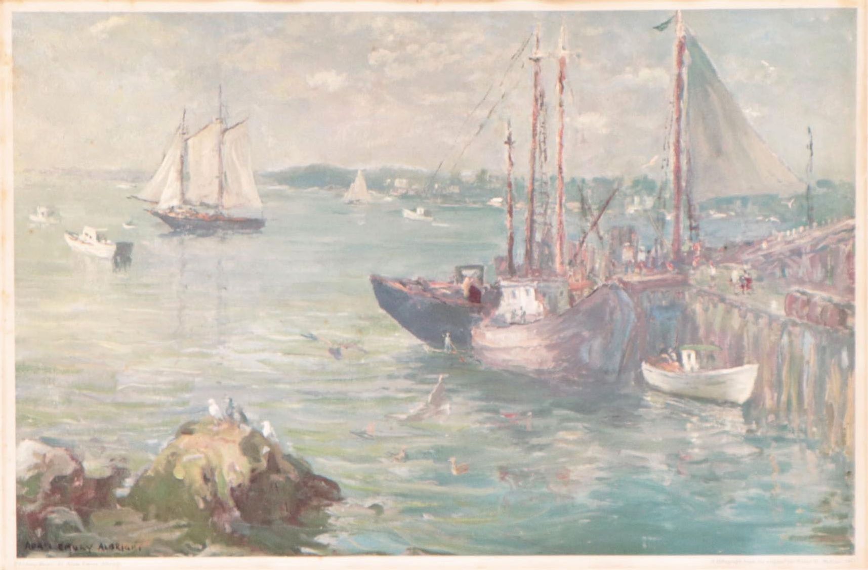 Offset Lithograph After Adam Emory Albright "Fishing Boats," 1961