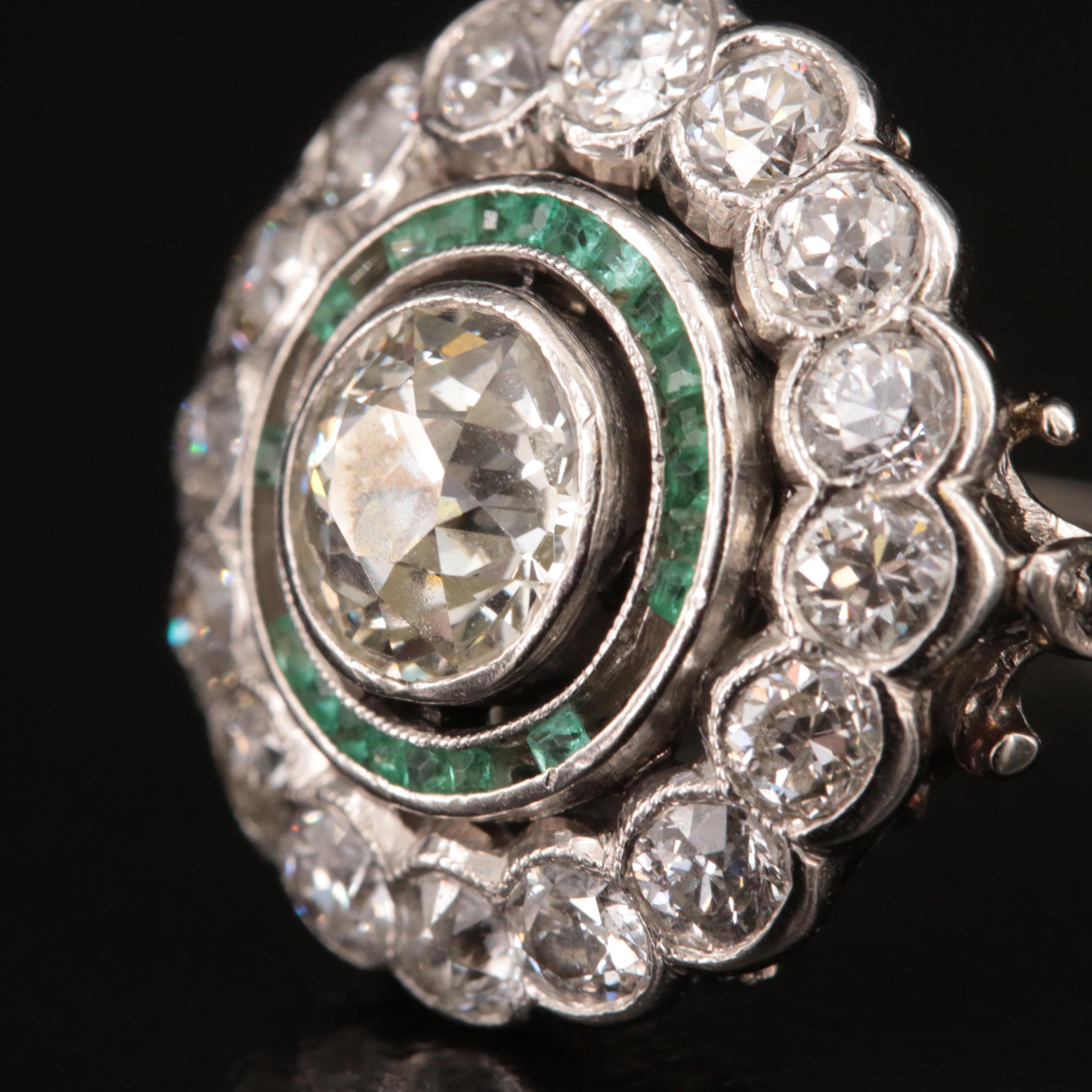 Vintage Platinum 2.08 CTW Diamond and Emerald Ring