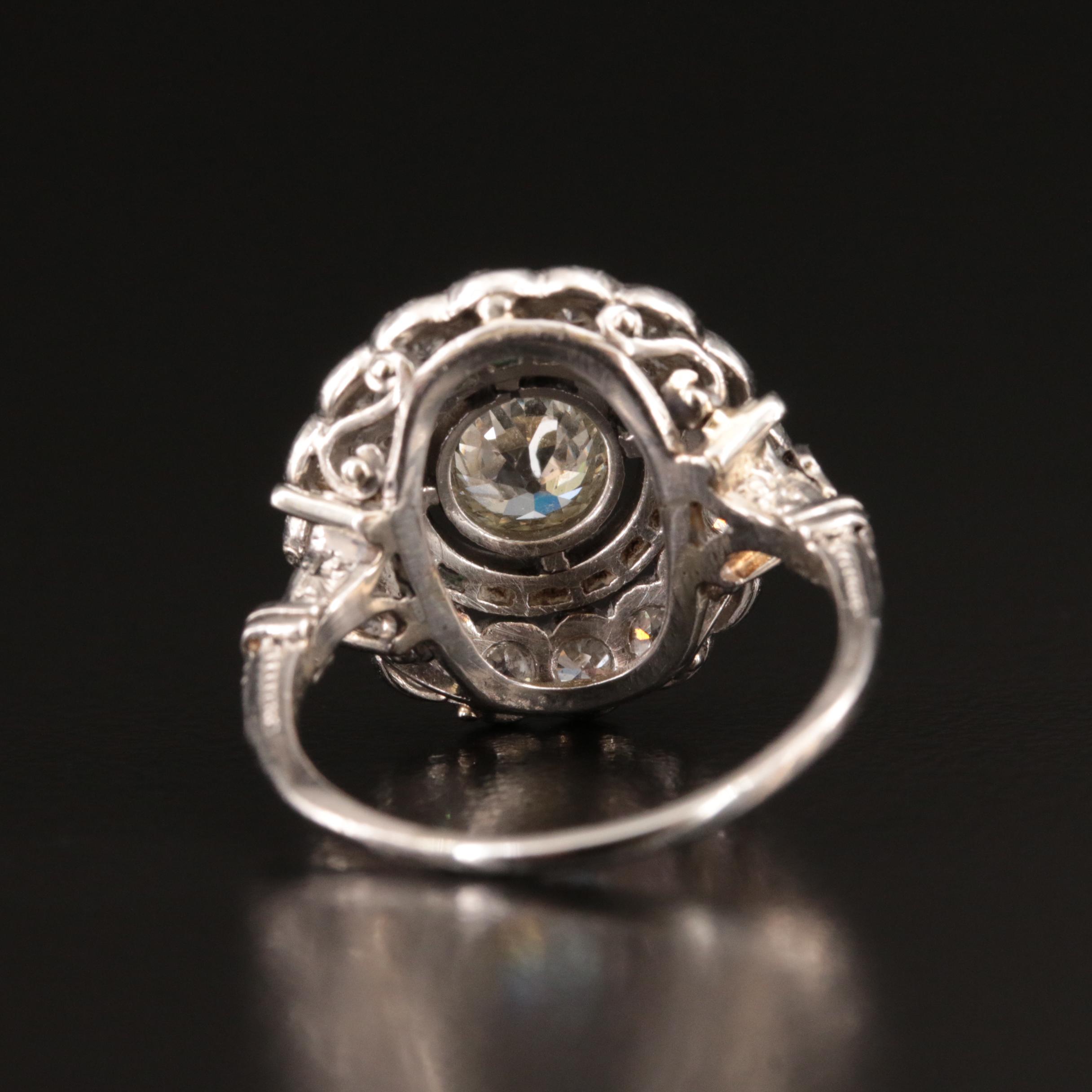 Vintage Platinum 2.08 CTW Diamond and Emerald Ring