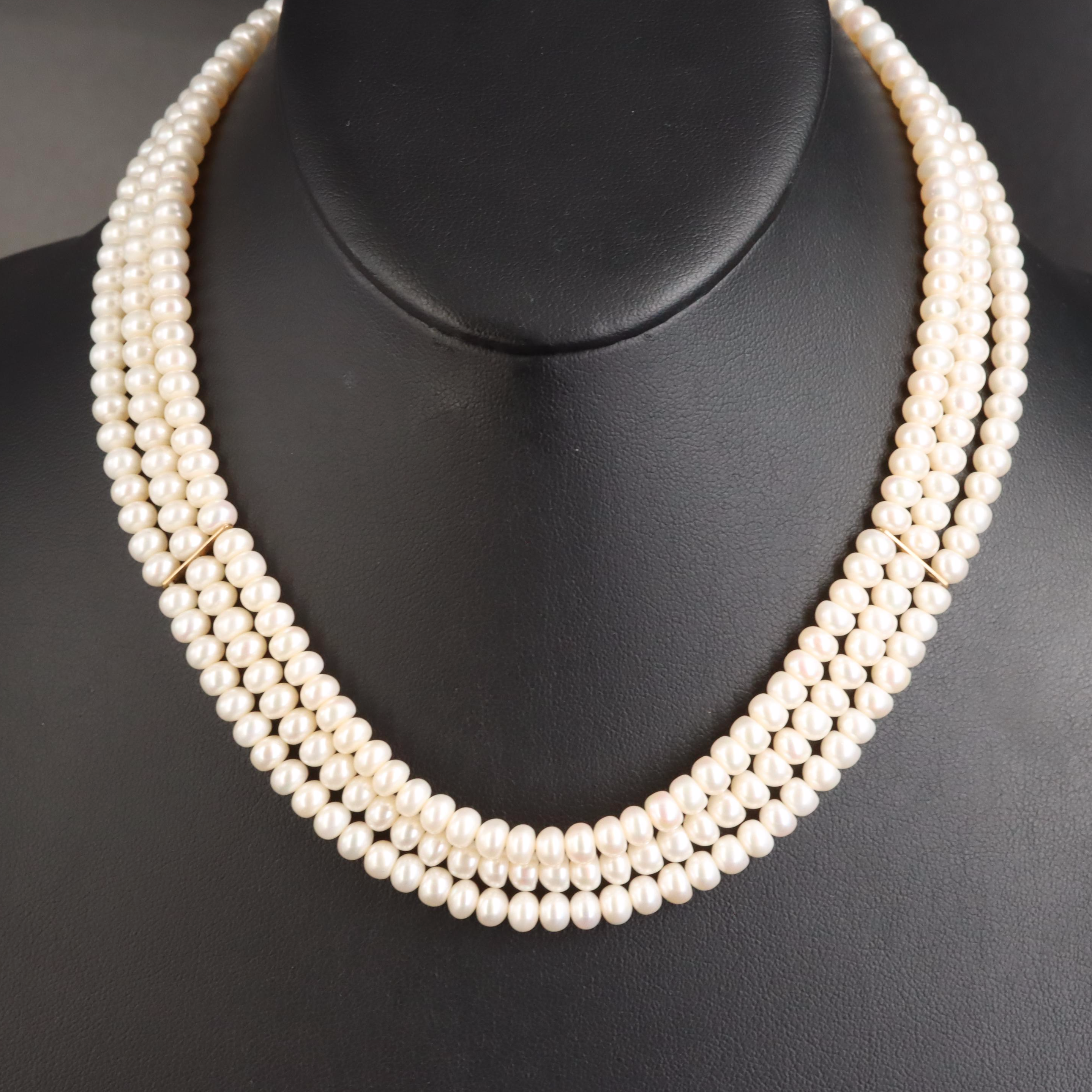 14K Button Pearl Festoon Necklace