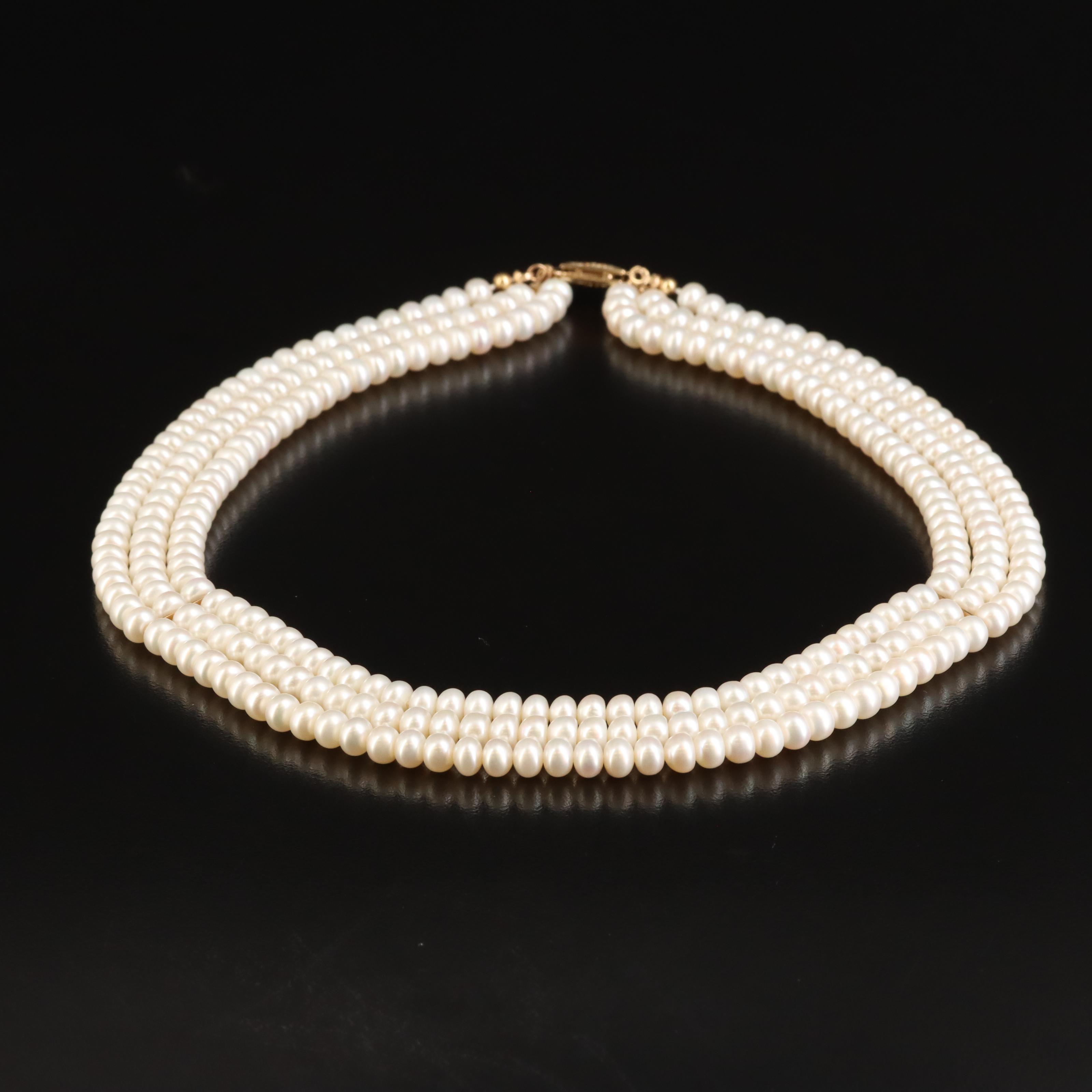 14K Button Pearl Festoon Necklace