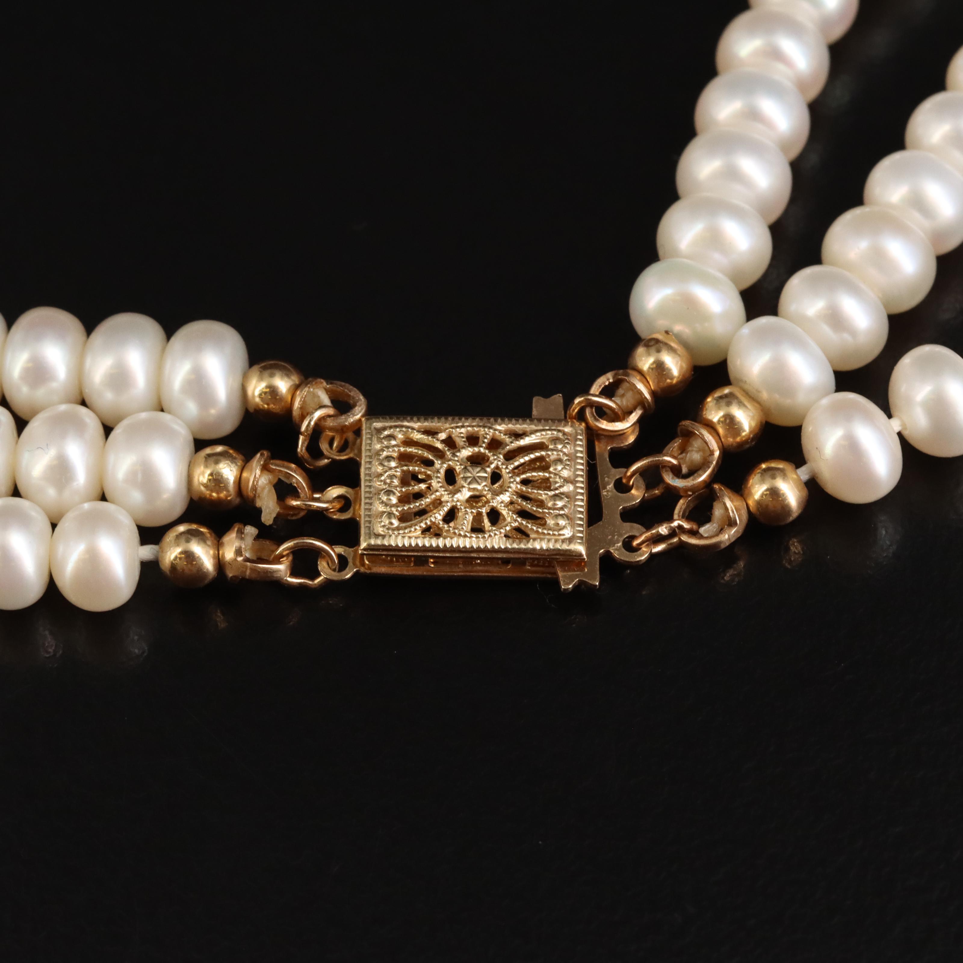 14K Button Pearl Festoon Necklace