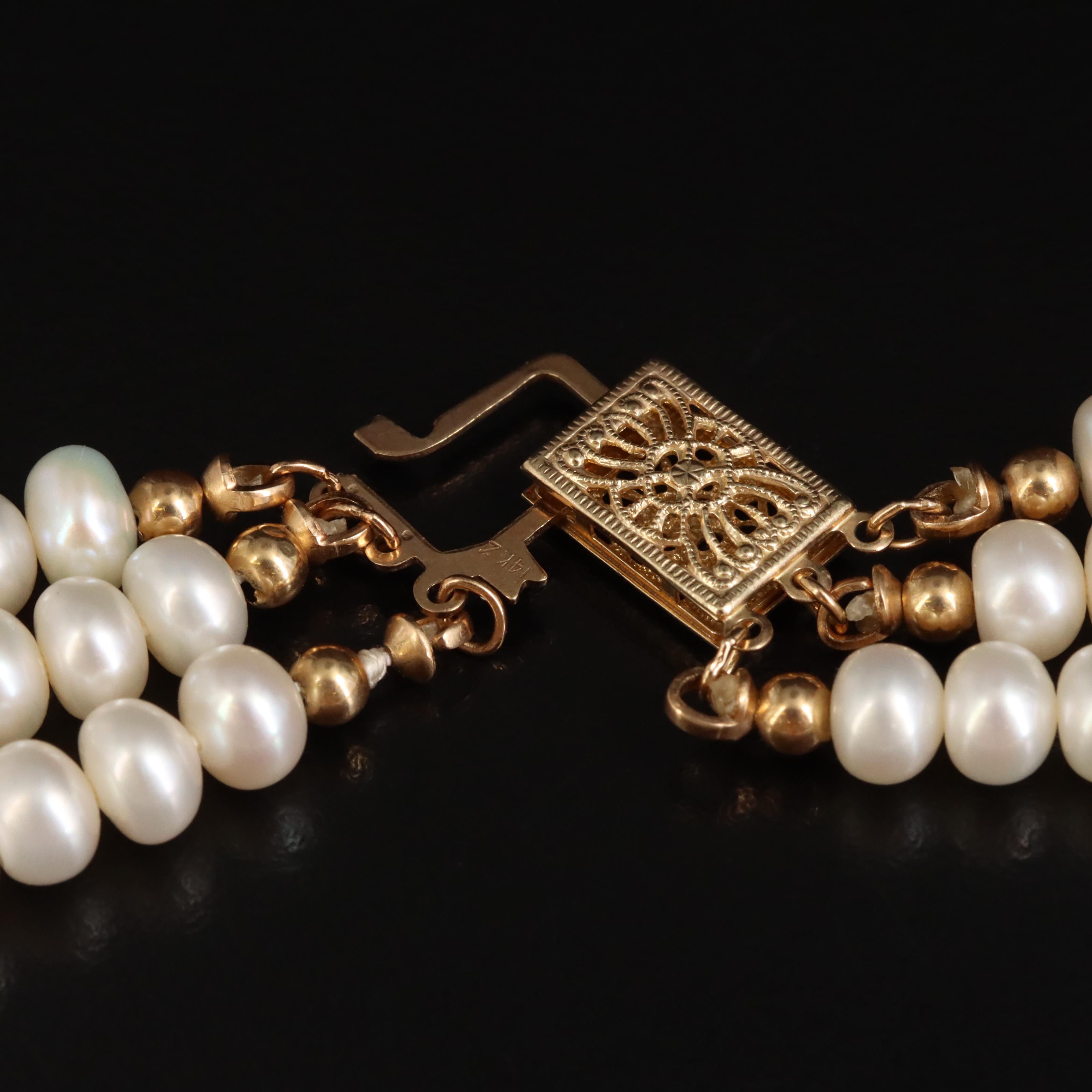 14K Button Pearl Festoon Necklace